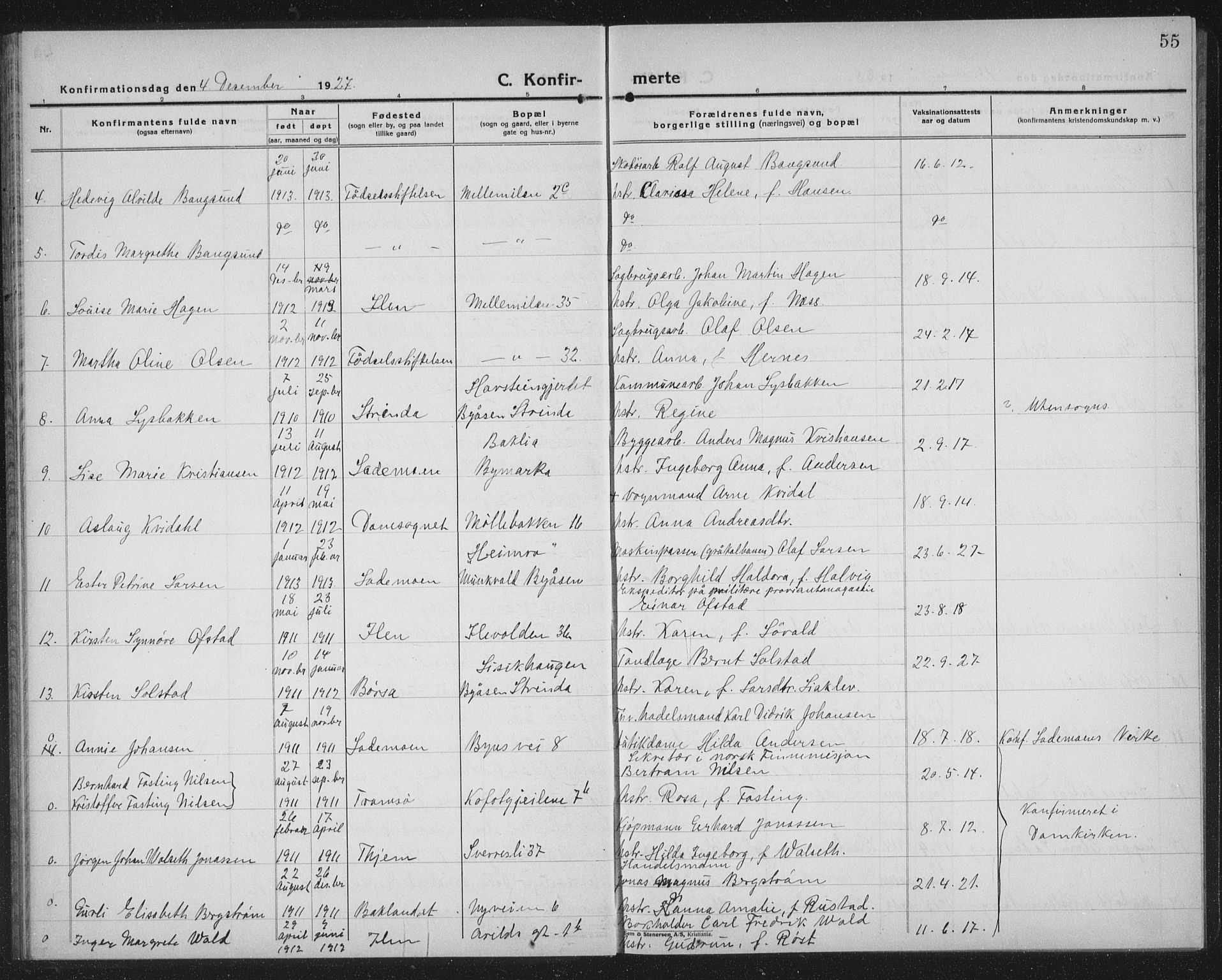 Ministerialprotokoller, klokkerbøker og fødselsregistre - Sør-Trøndelag, SAT/A-1456/603/L0175: Parish register (copy) no. 603C03, 1923-1941, p. 55