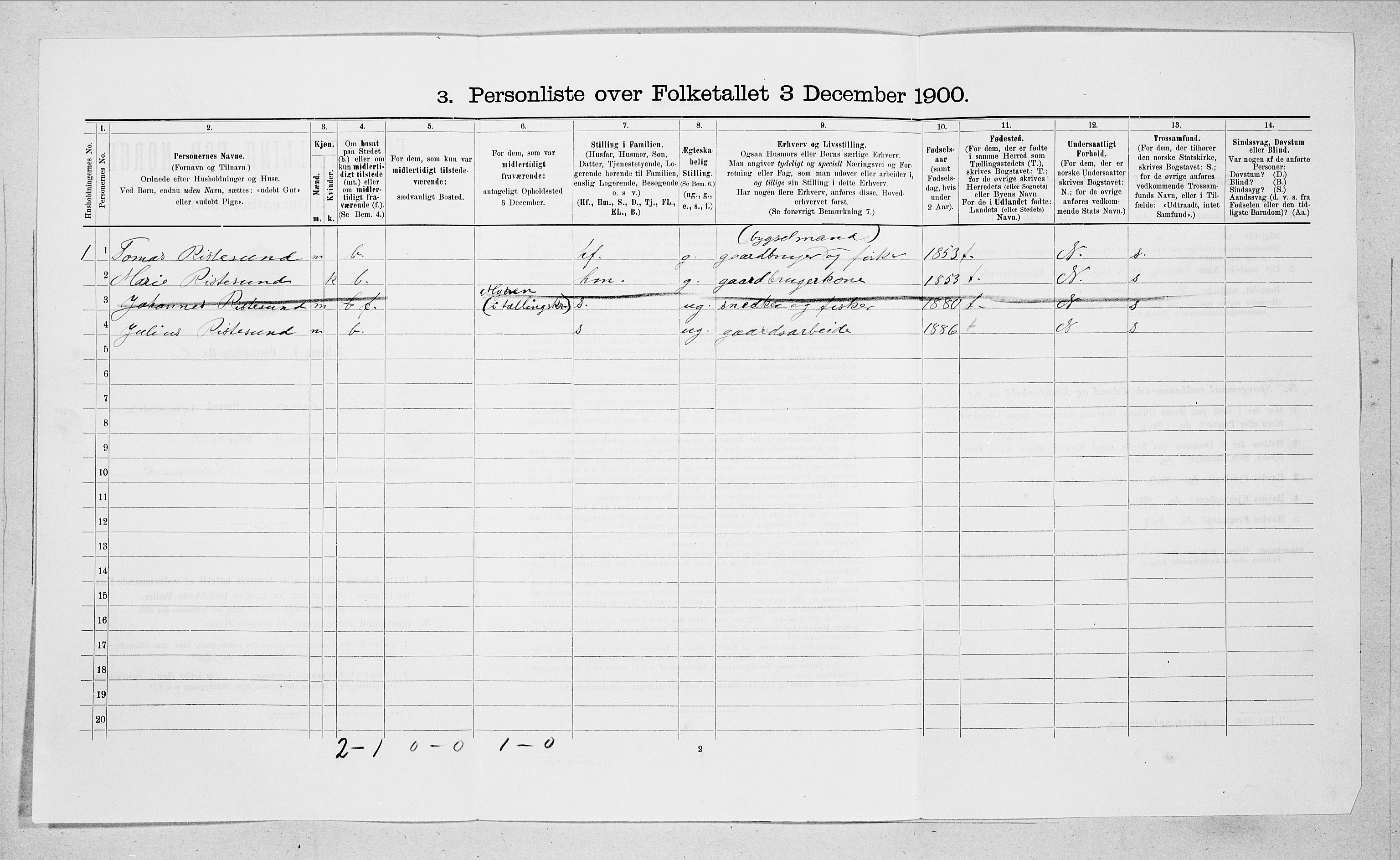 SAT, 1900 census for Sande, 1900, p. 536