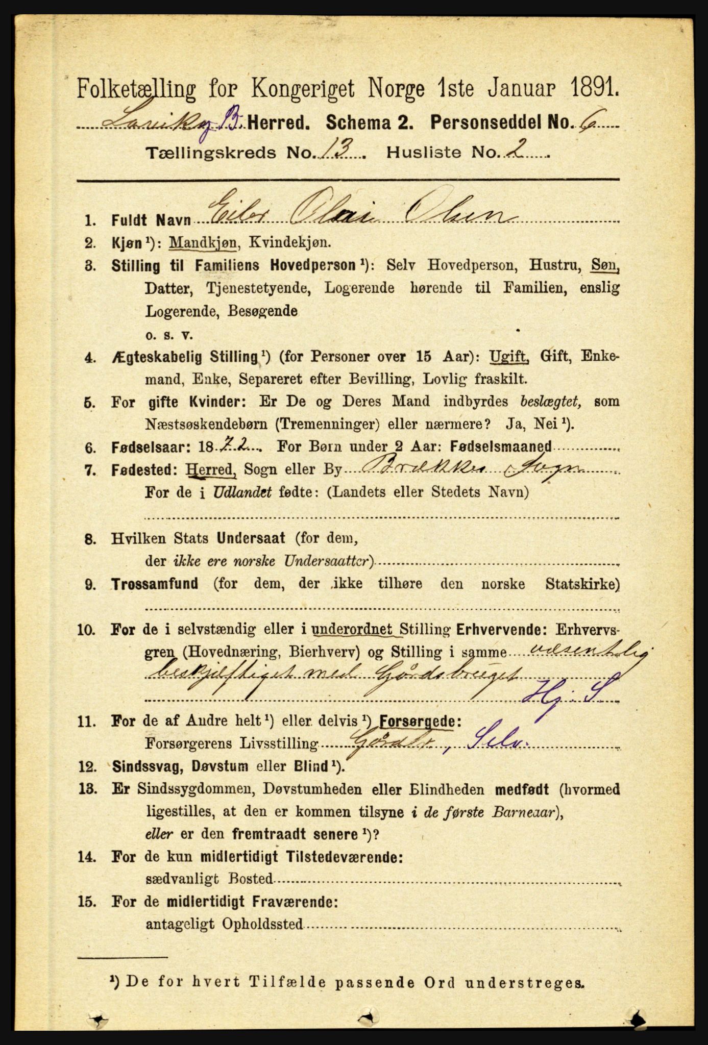 RA, 1891 census for 1415 Lavik og Brekke, 1891, p. 2529