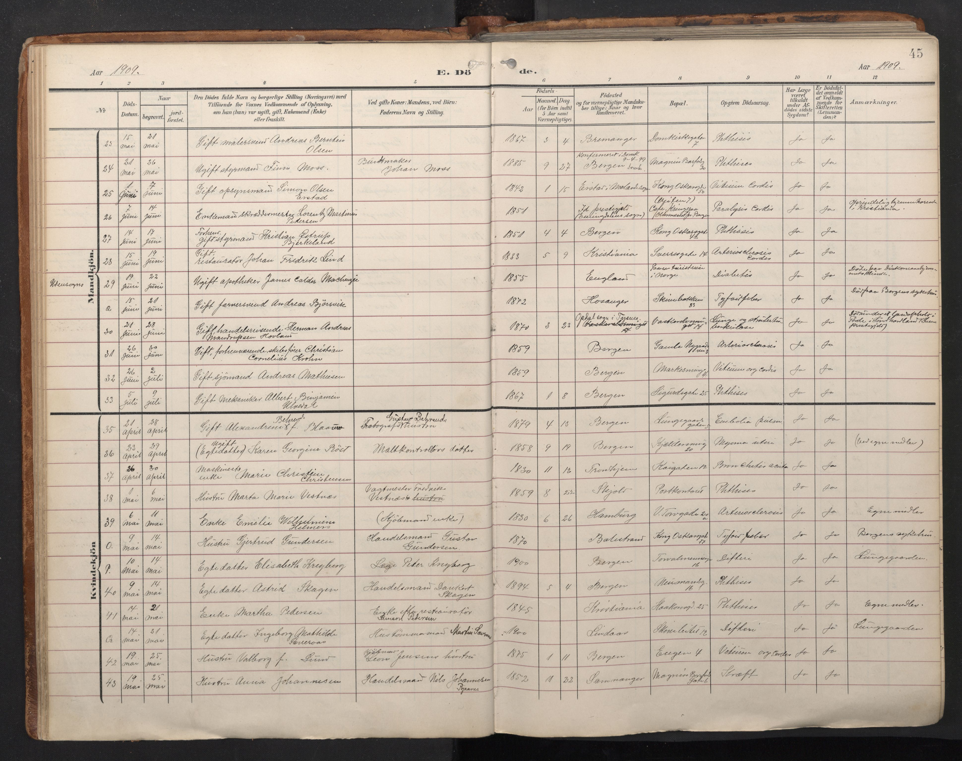 Domkirken sokneprestembete, SAB/A-74801/H/Haa/L0044: Parish register (official) no. E 6, 1904-1946, p. 44b-45a