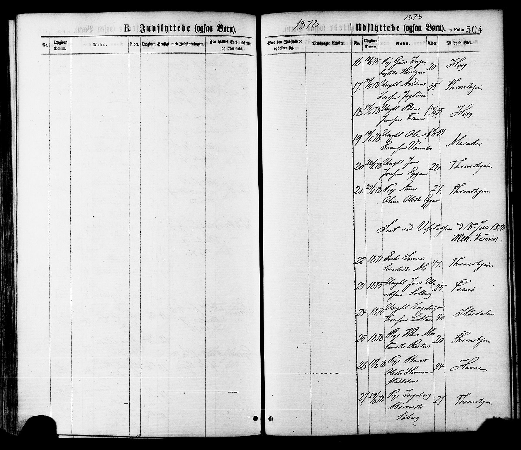 Ministerialprotokoller, klokkerbøker og fødselsregistre - Sør-Trøndelag, AV/SAT-A-1456/691/L1079: Parish register (official) no. 691A11, 1873-1886, p. 504