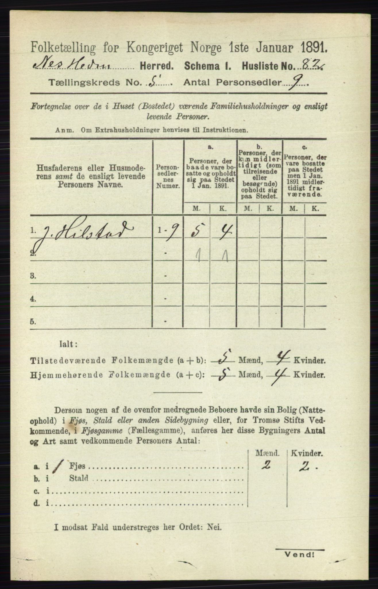 RA, 1891 census for 0411 Nes, 1891, p. 2602