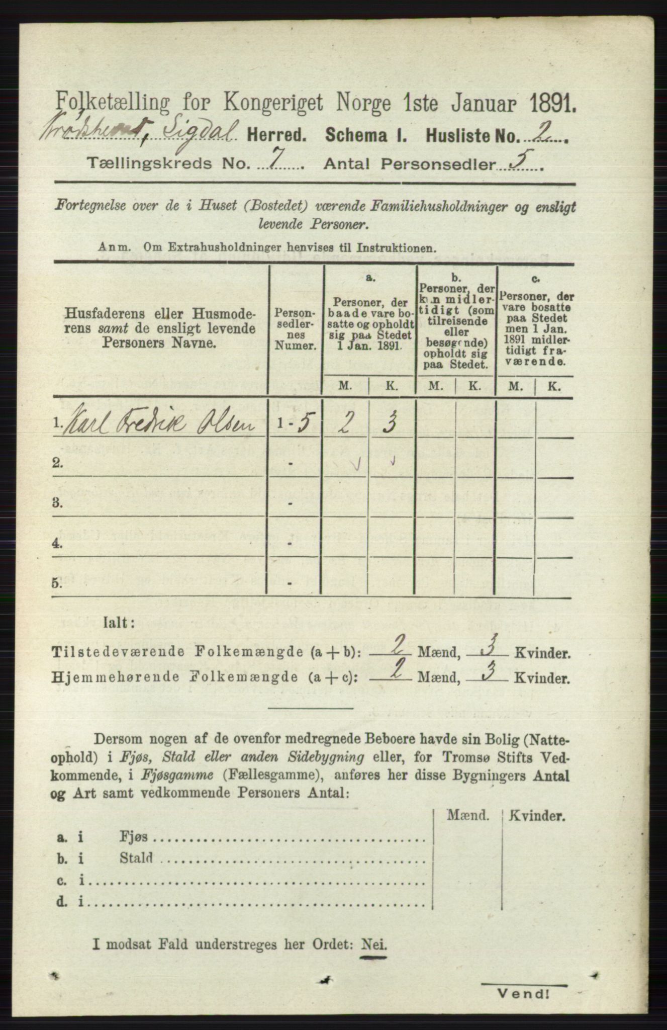 RA, 1891 census for 0621 Sigdal, 1891, p. 6953