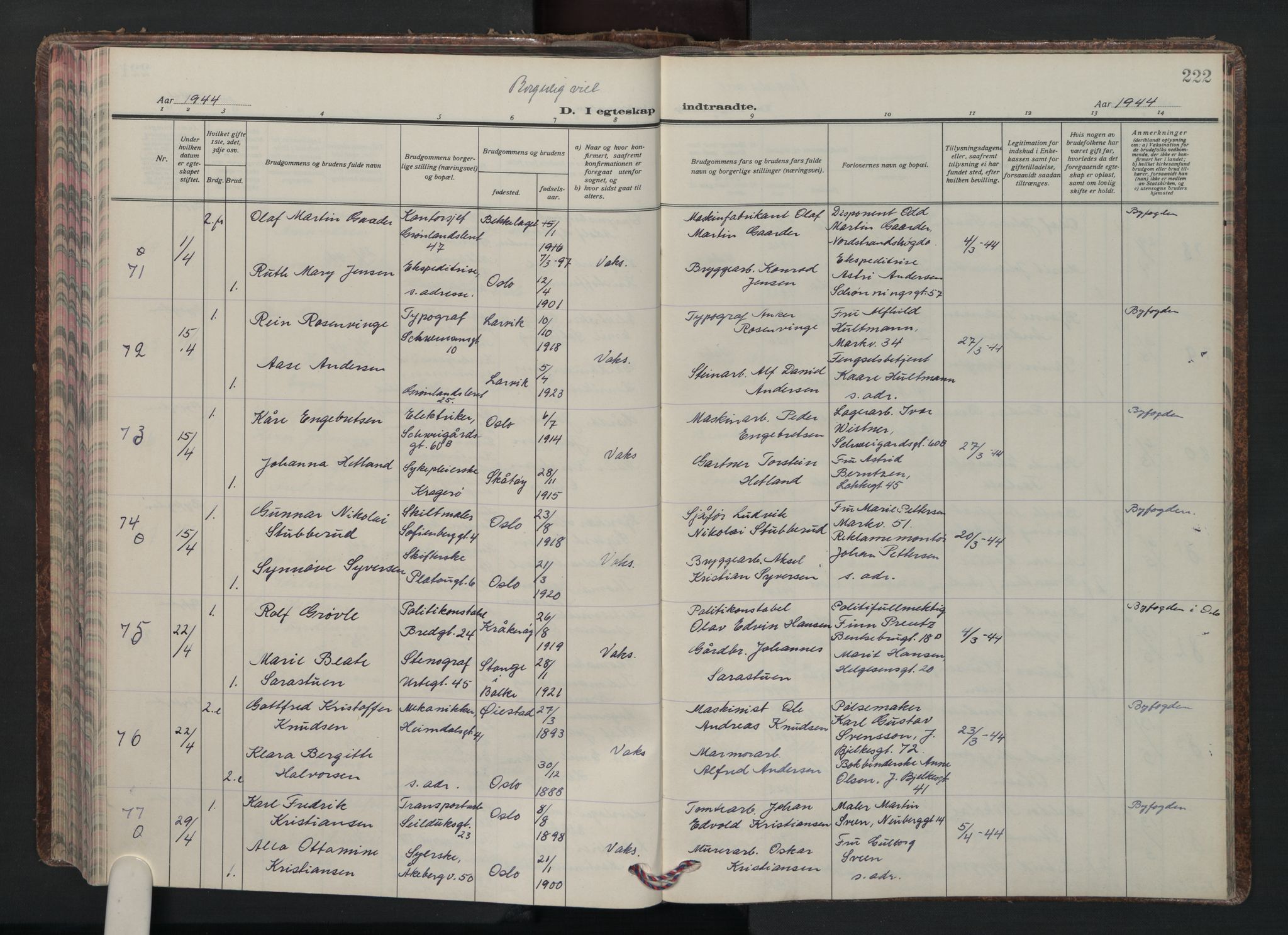 Grønland prestekontor Kirkebøker, AV/SAO-A-10848/F/Fa/L0020: Parish register (official) no. 20, 1935-1946, p. 222