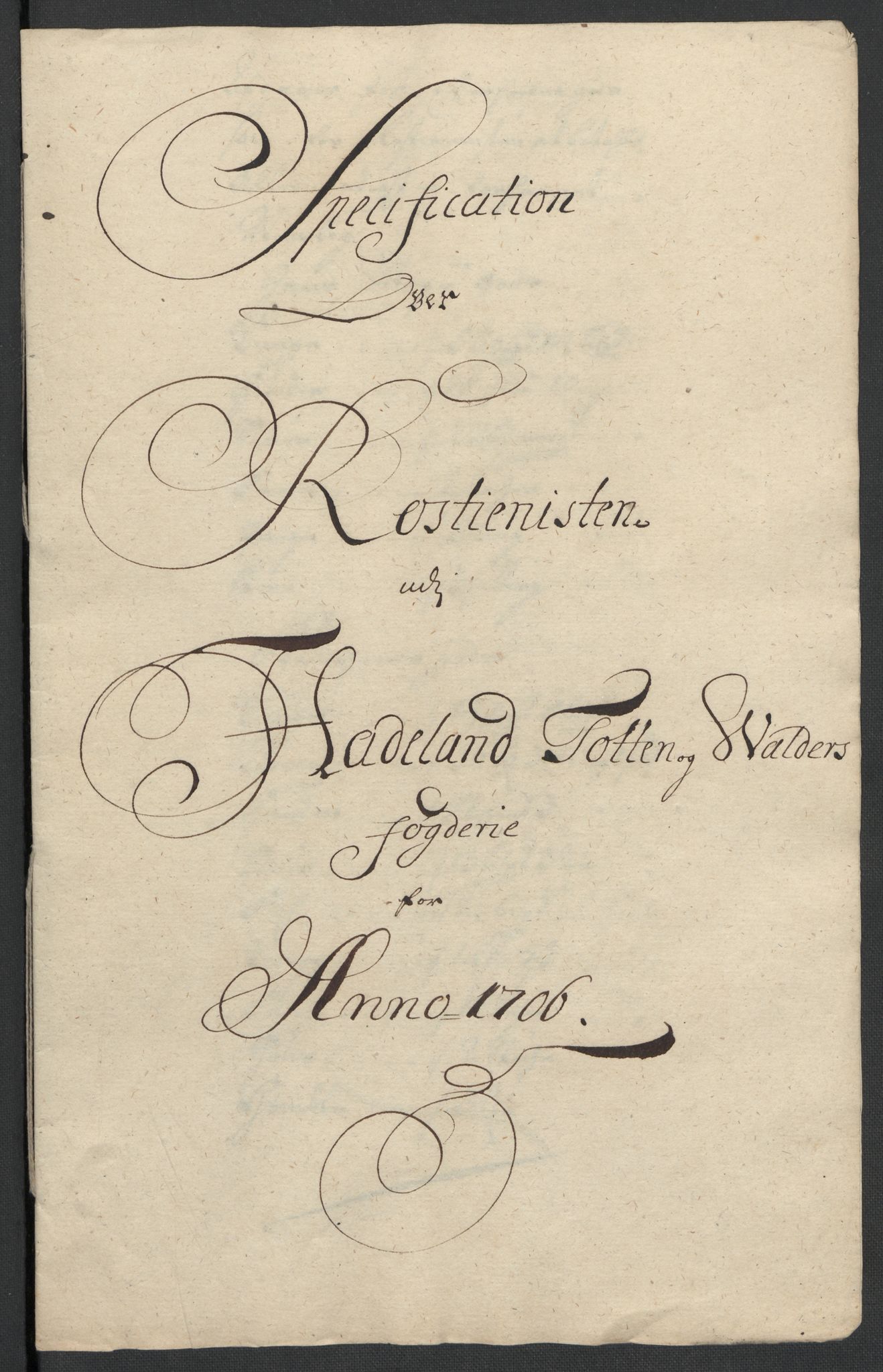 Rentekammeret inntil 1814, Reviderte regnskaper, Fogderegnskap, RA/EA-4092/R18/L1304: Fogderegnskap Hadeland, Toten og Valdres, 1706, p. 345