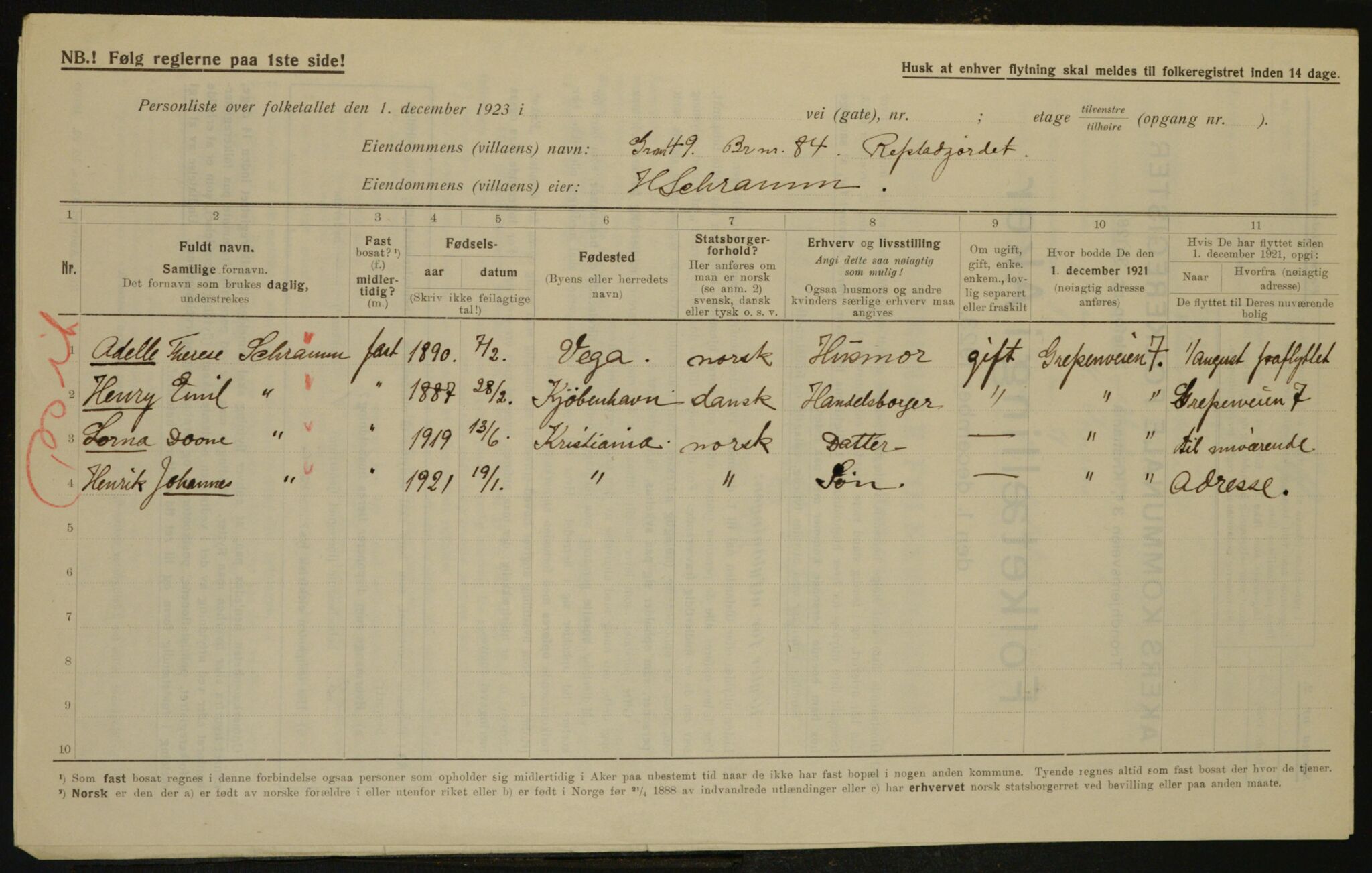 , Municipal Census 1923 for Aker, 1923, p. 34155