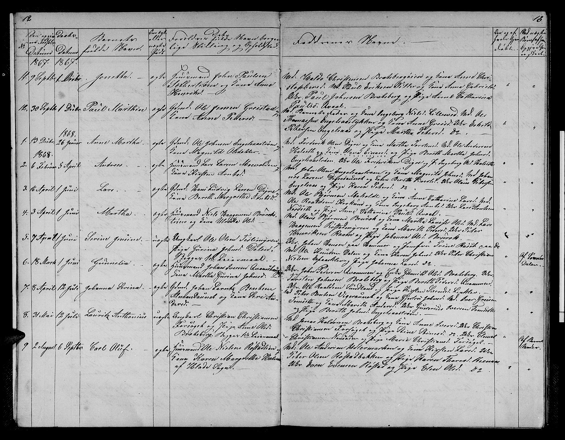 Ministerialprotokoller, klokkerbøker og fødselsregistre - Sør-Trøndelag, SAT/A-1456/608/L0340: Parish register (copy) no. 608C06, 1864-1889, p. 12-13