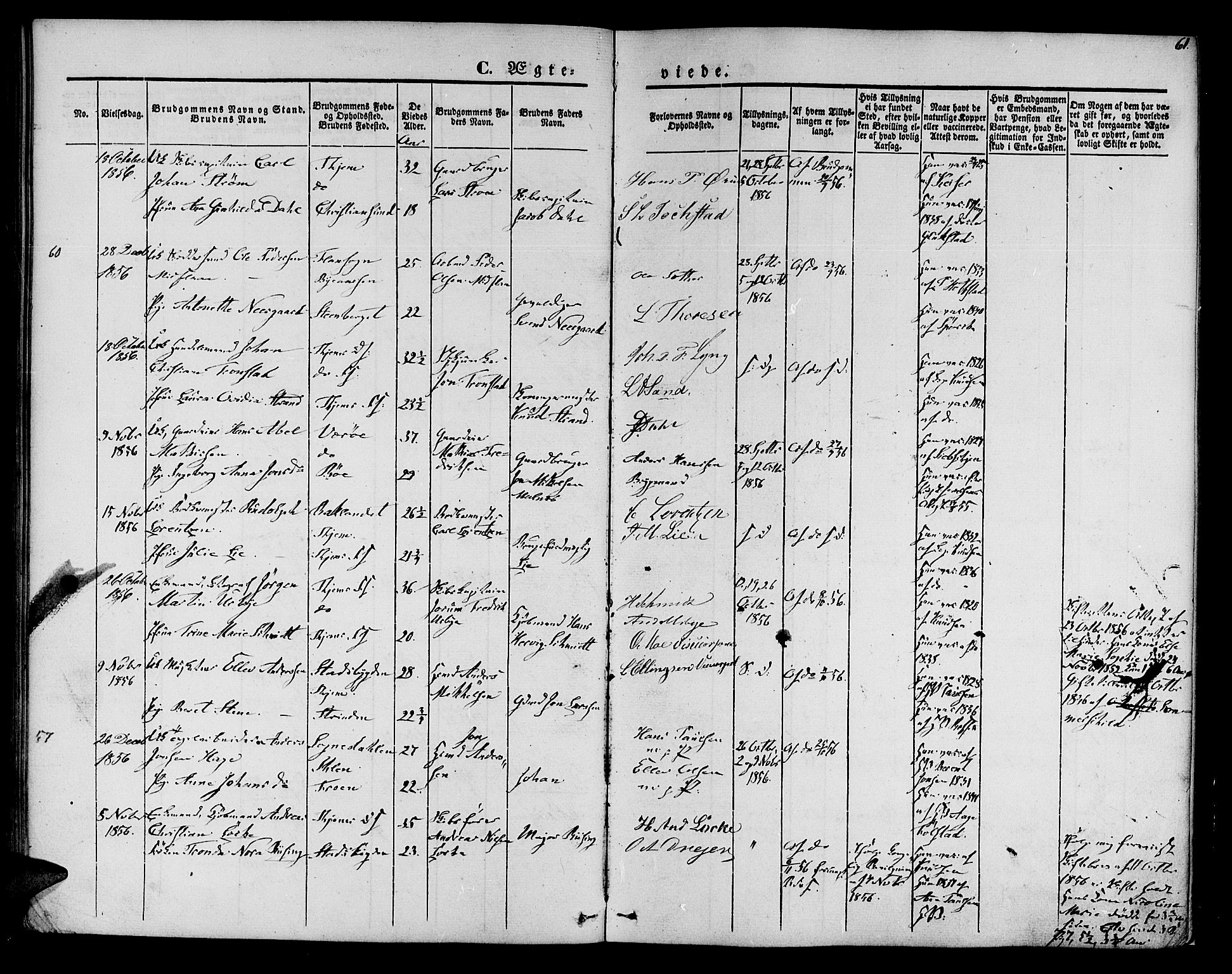 Ministerialprotokoller, klokkerbøker og fødselsregistre - Sør-Trøndelag, SAT/A-1456/602/L0111: Parish register (official) no. 602A09, 1844-1867, p. 61