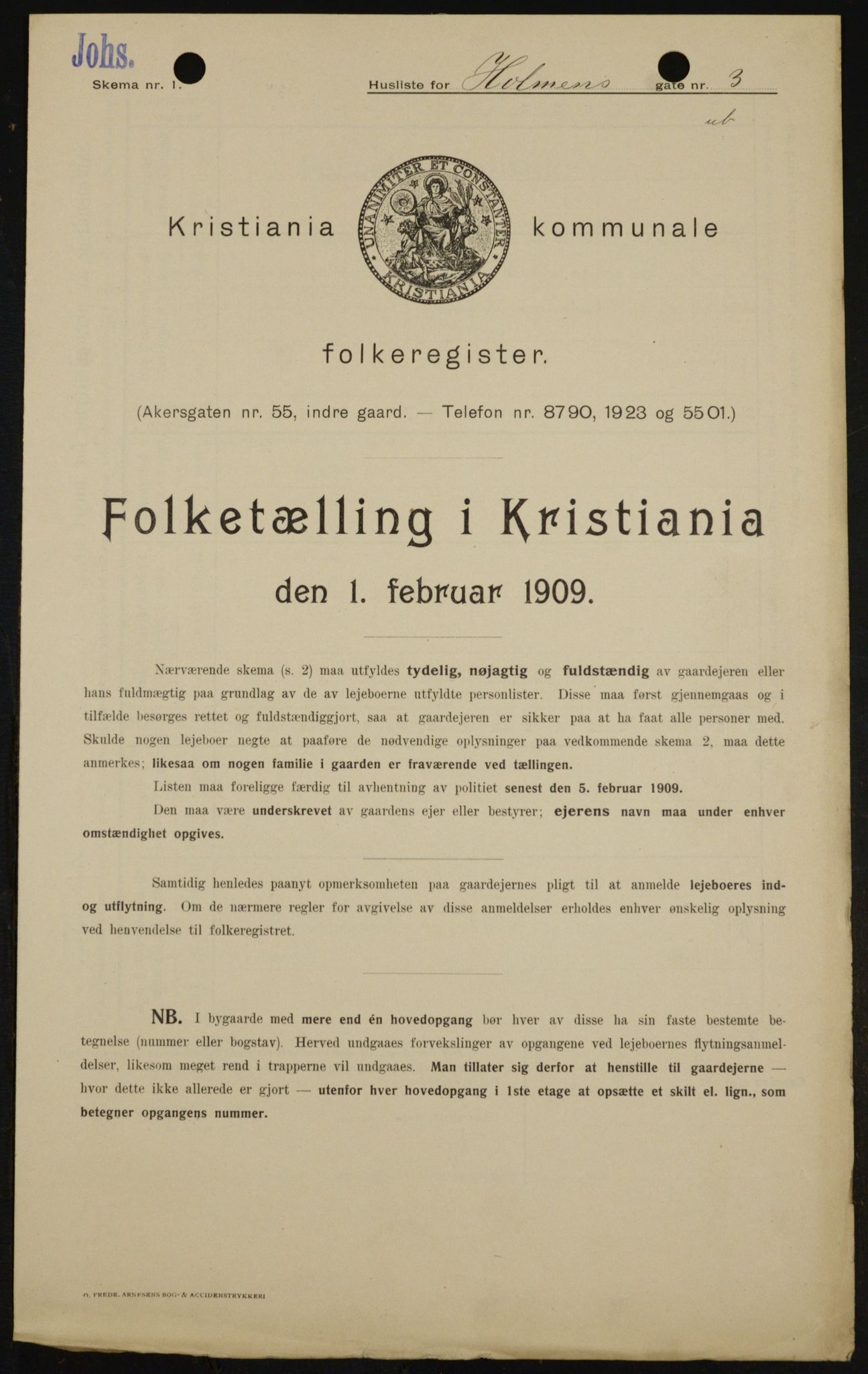 OBA, Municipal Census 1909 for Kristiania, 1909, p. 37018