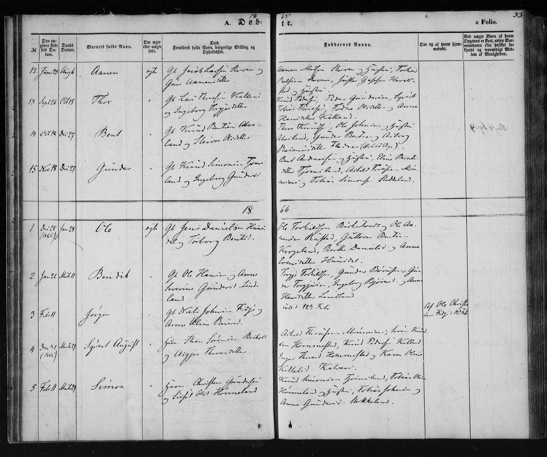 Holum sokneprestkontor, AV/SAK-1111-0022/F/Fa/Fab/L0005: Parish register (official) no. A 5, 1847-1874, p. 33