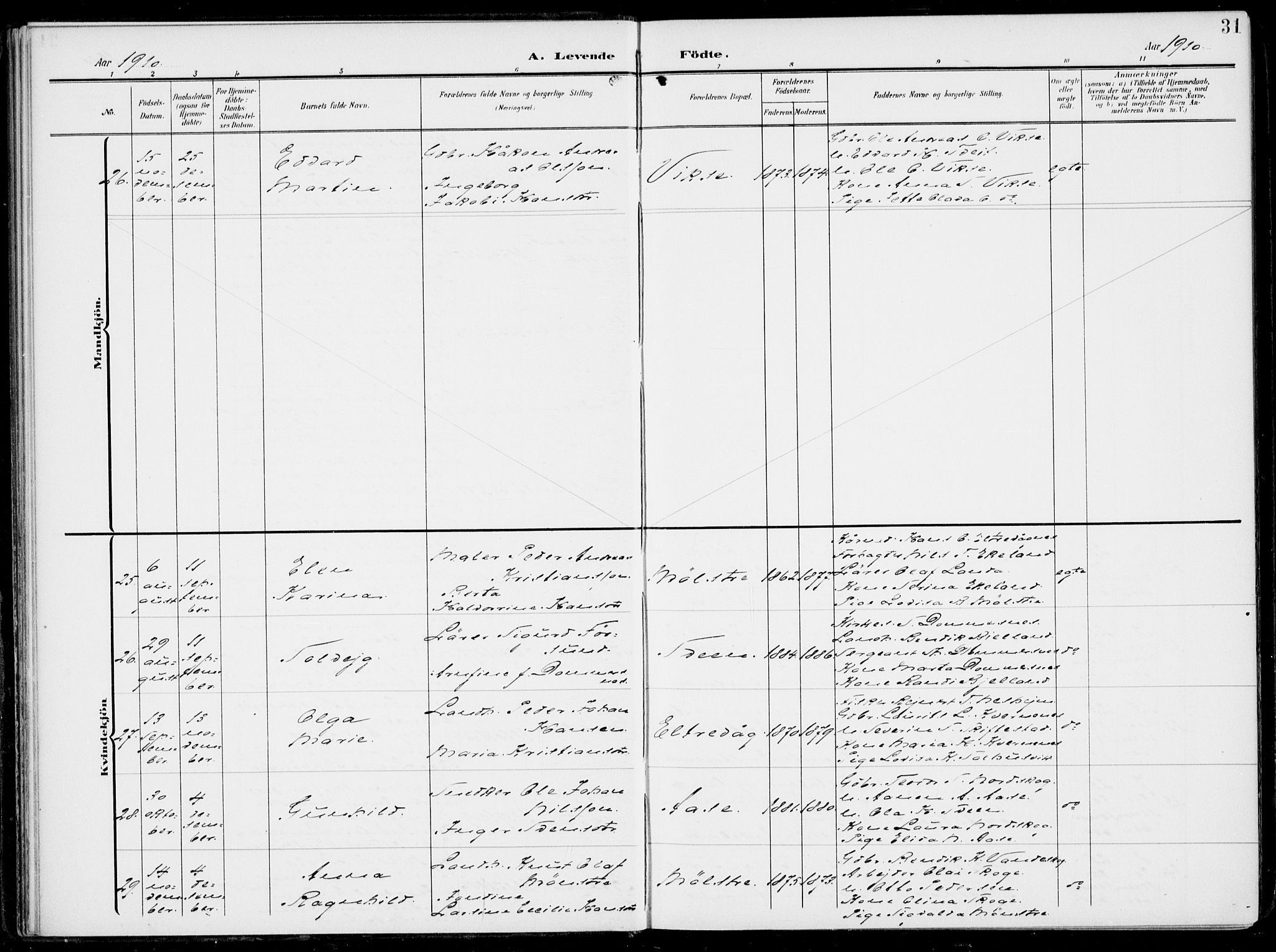 Sveio Sokneprestembete, AV/SAB-A-78501/H/Haa: Parish register (official) no. B  4, 1906-1919, p. 31