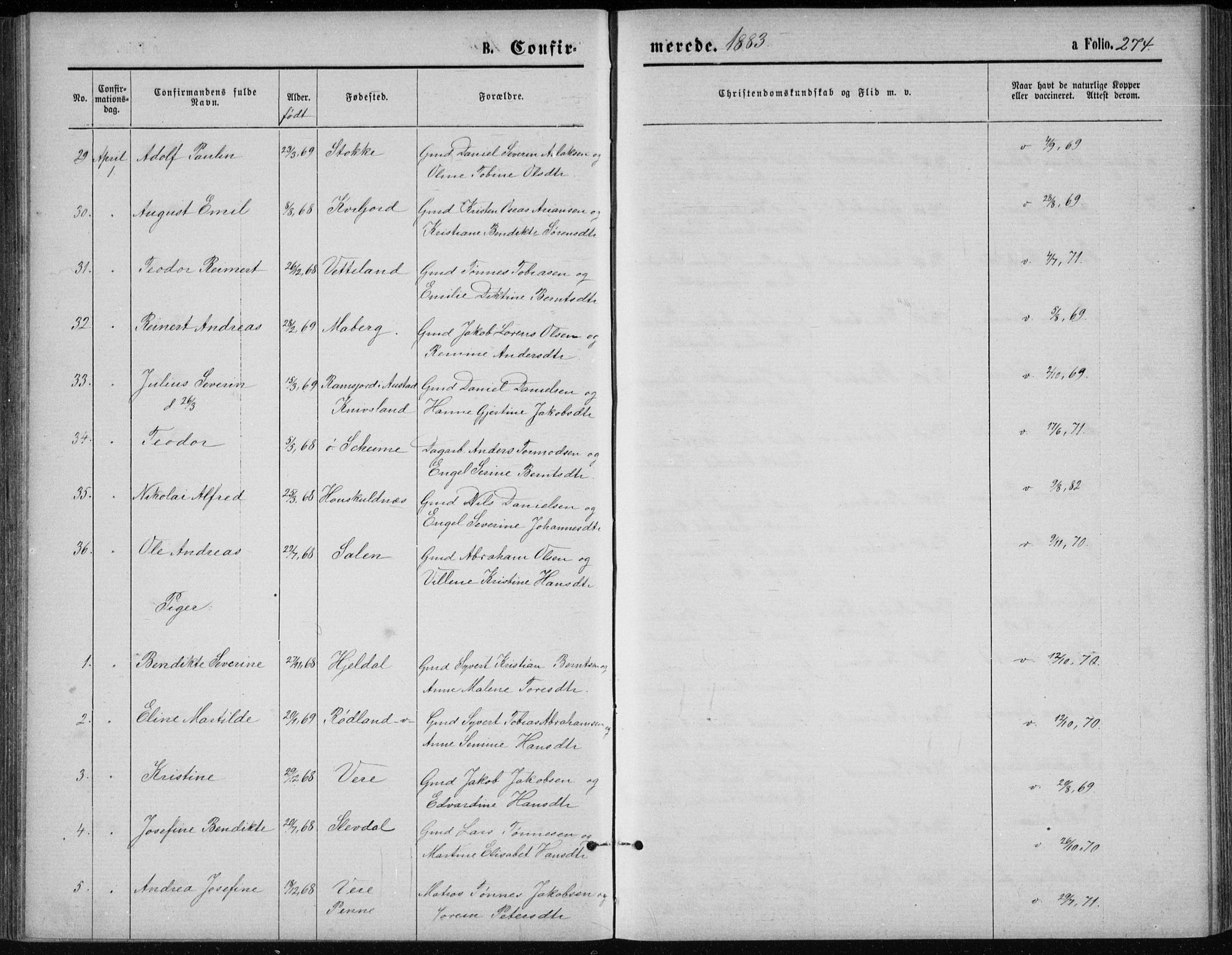 Lista sokneprestkontor, AV/SAK-1111-0027/F/Fb/L0004: Parish register (copy) no. B 4, 1877-1891, p. 274