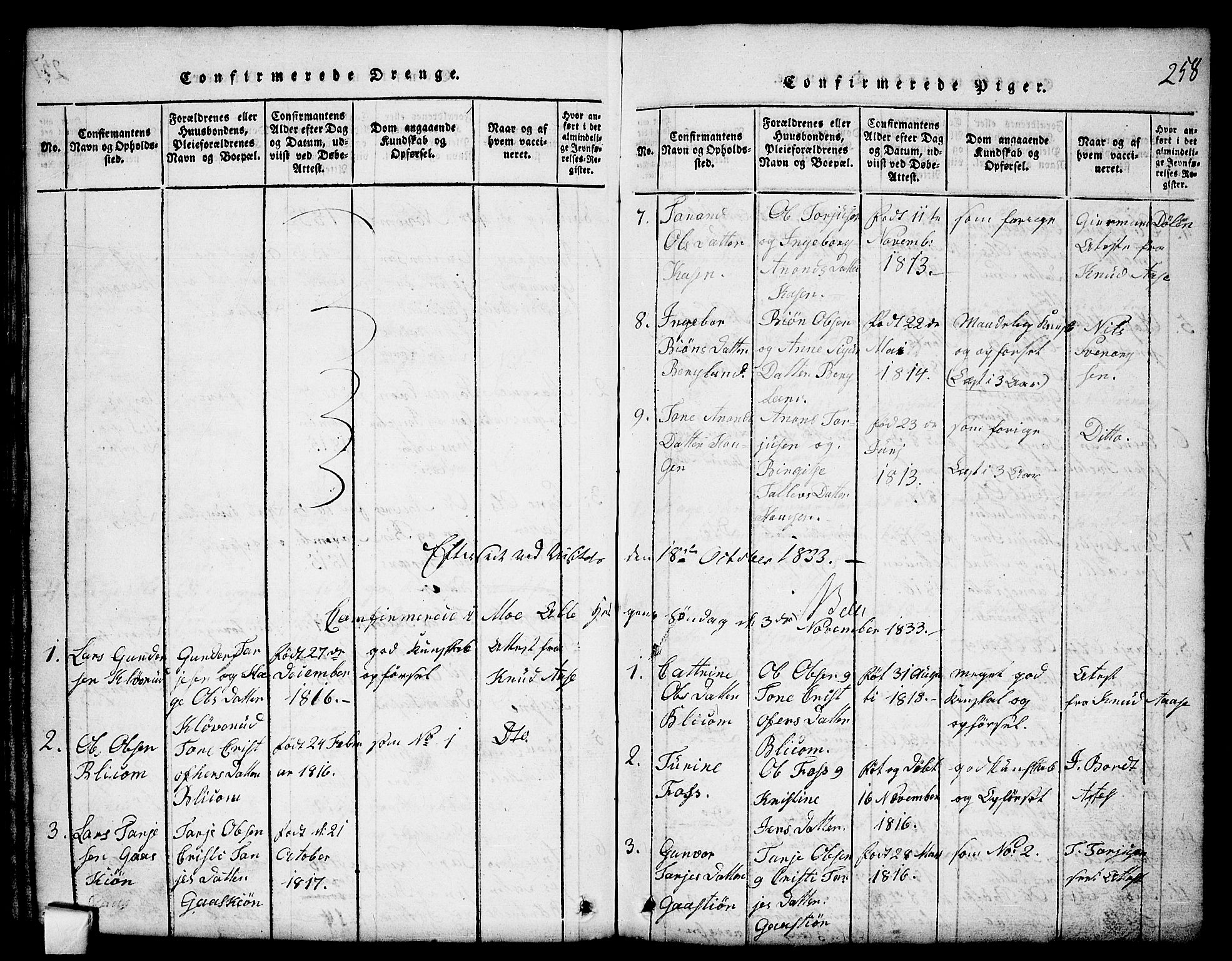 Mo kirkebøker, SAKO/A-286/G/Gb/L0001: Parish register (copy) no. II 1, 1814-1843, p. 258