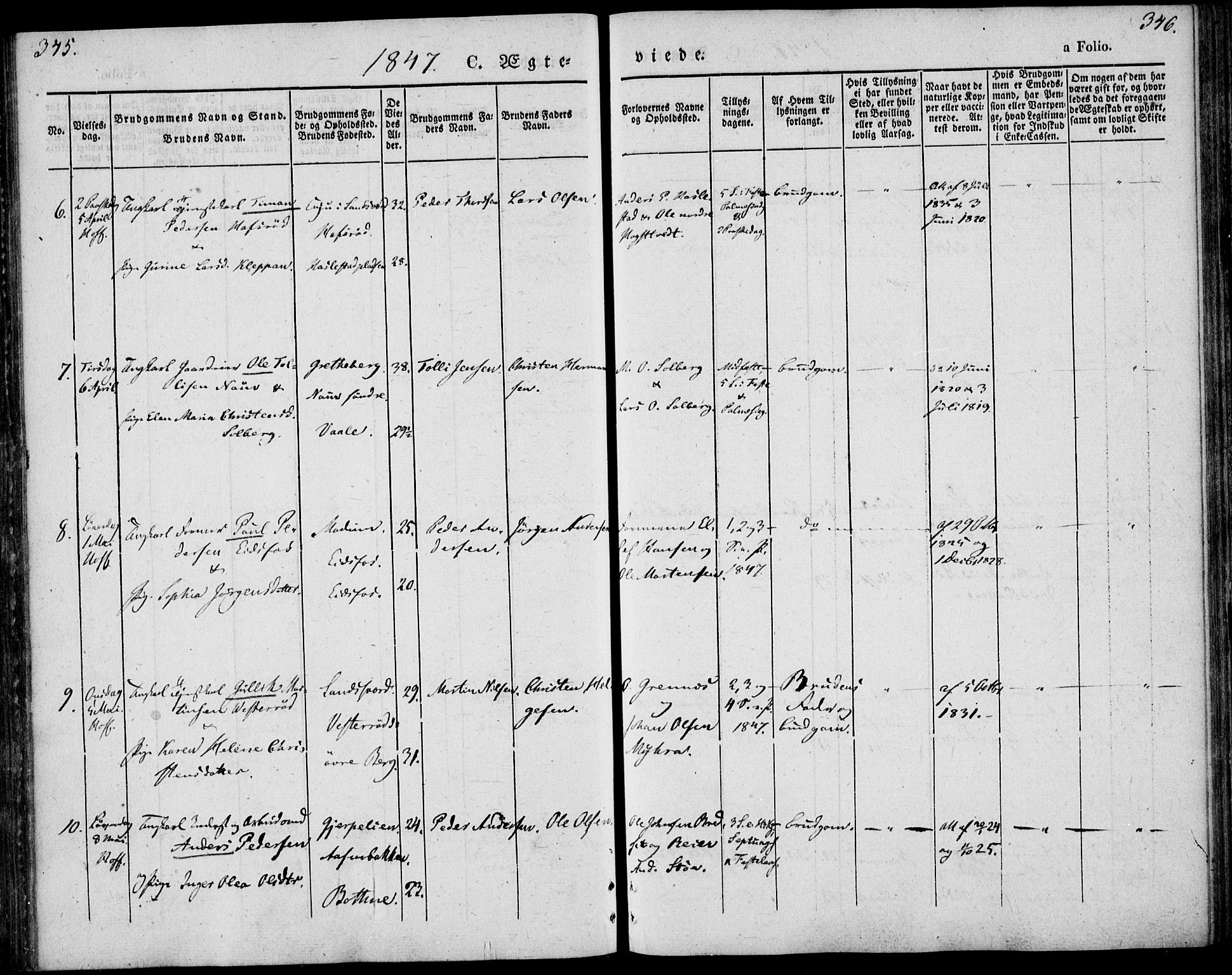 Hof kirkebøker, AV/SAKO-A-64/F/Fa/L0005: Parish register (official) no. I 5, 1844-1851, p. 345-346