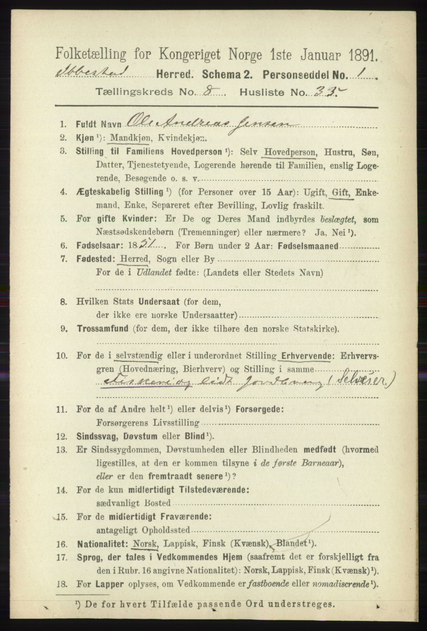 RA, 1891 census for 1917 Ibestad, 1891, p. 5431