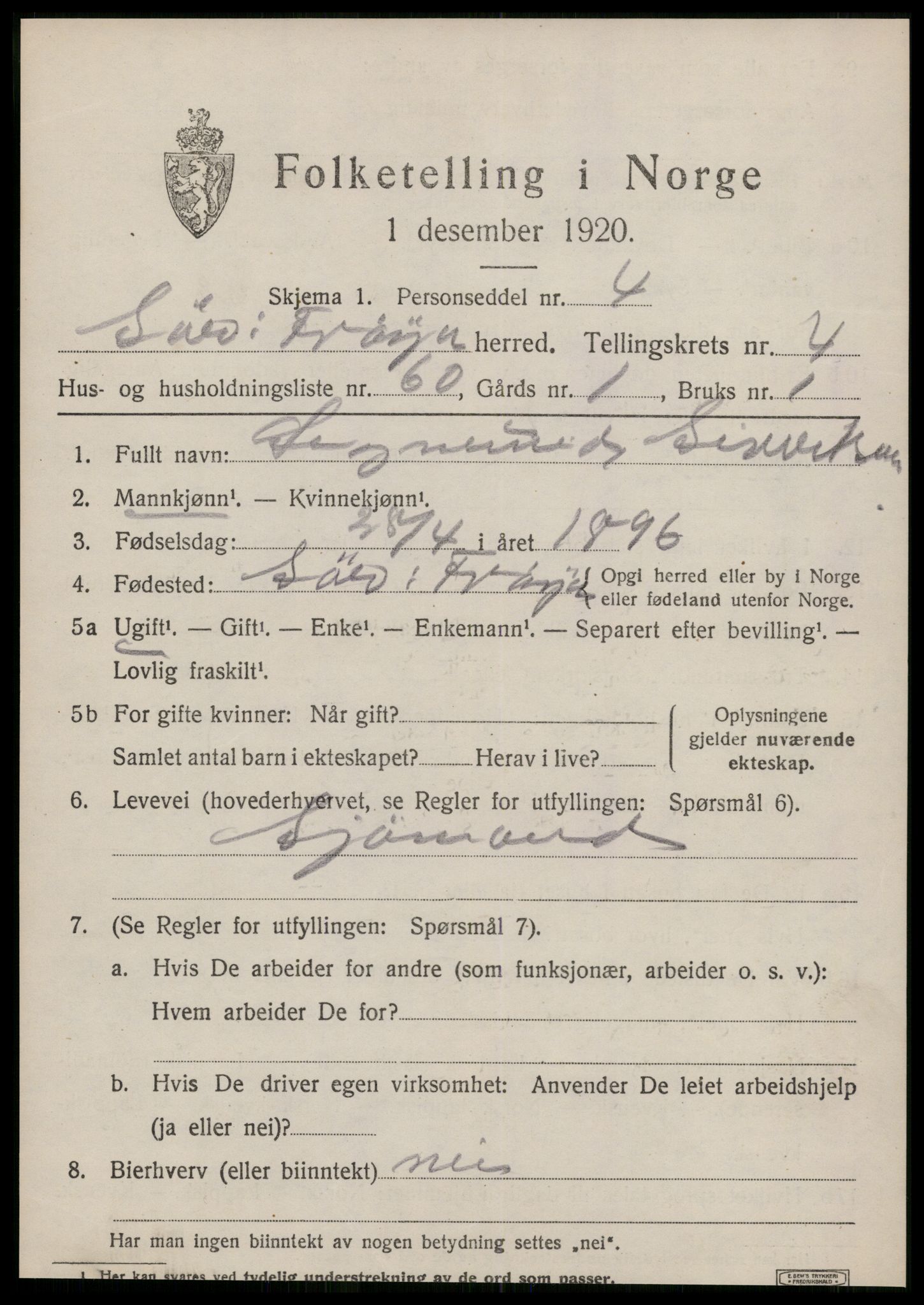 SAT, 1920 census for Sør-Frøya, 1920, p. 4075