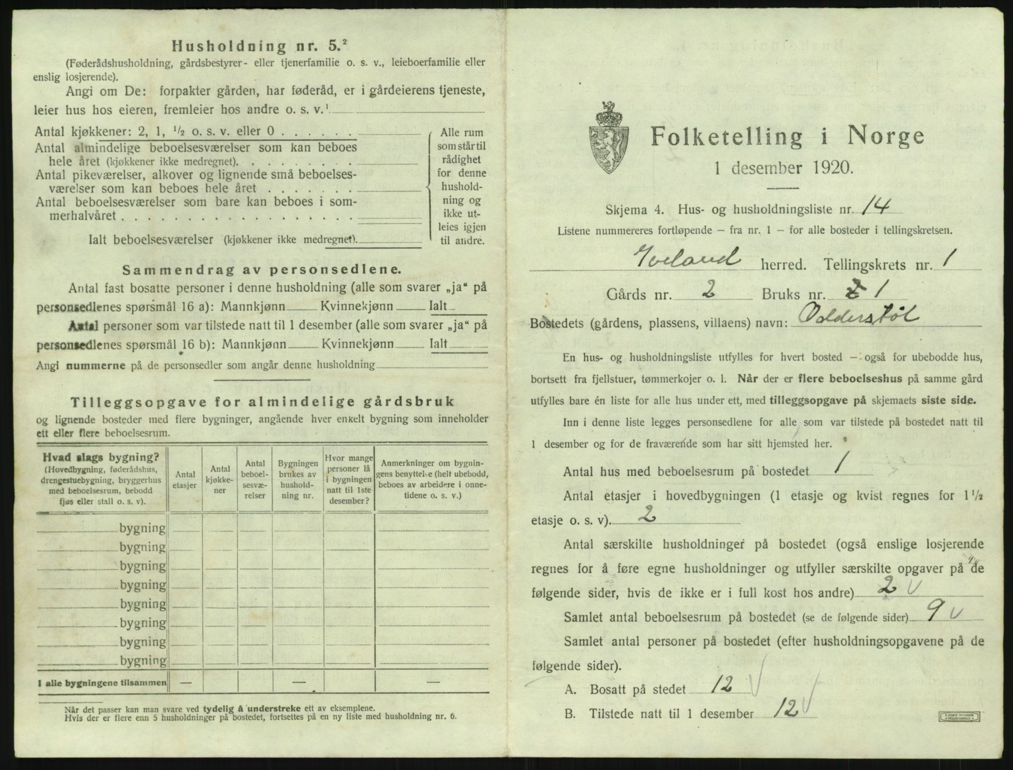 SAK, 1920 census for Iveland, 1920, p. 63