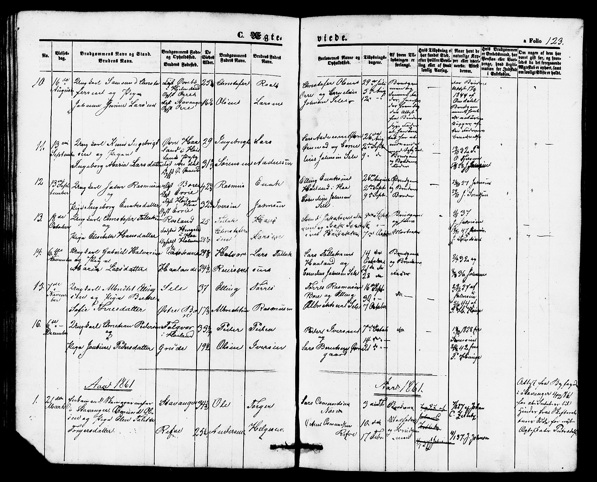 Klepp sokneprestkontor, SAST/A-101803/001/3/30BB/L0002: Parish register (copy) no. B 2, 1860-1875, p. 123
