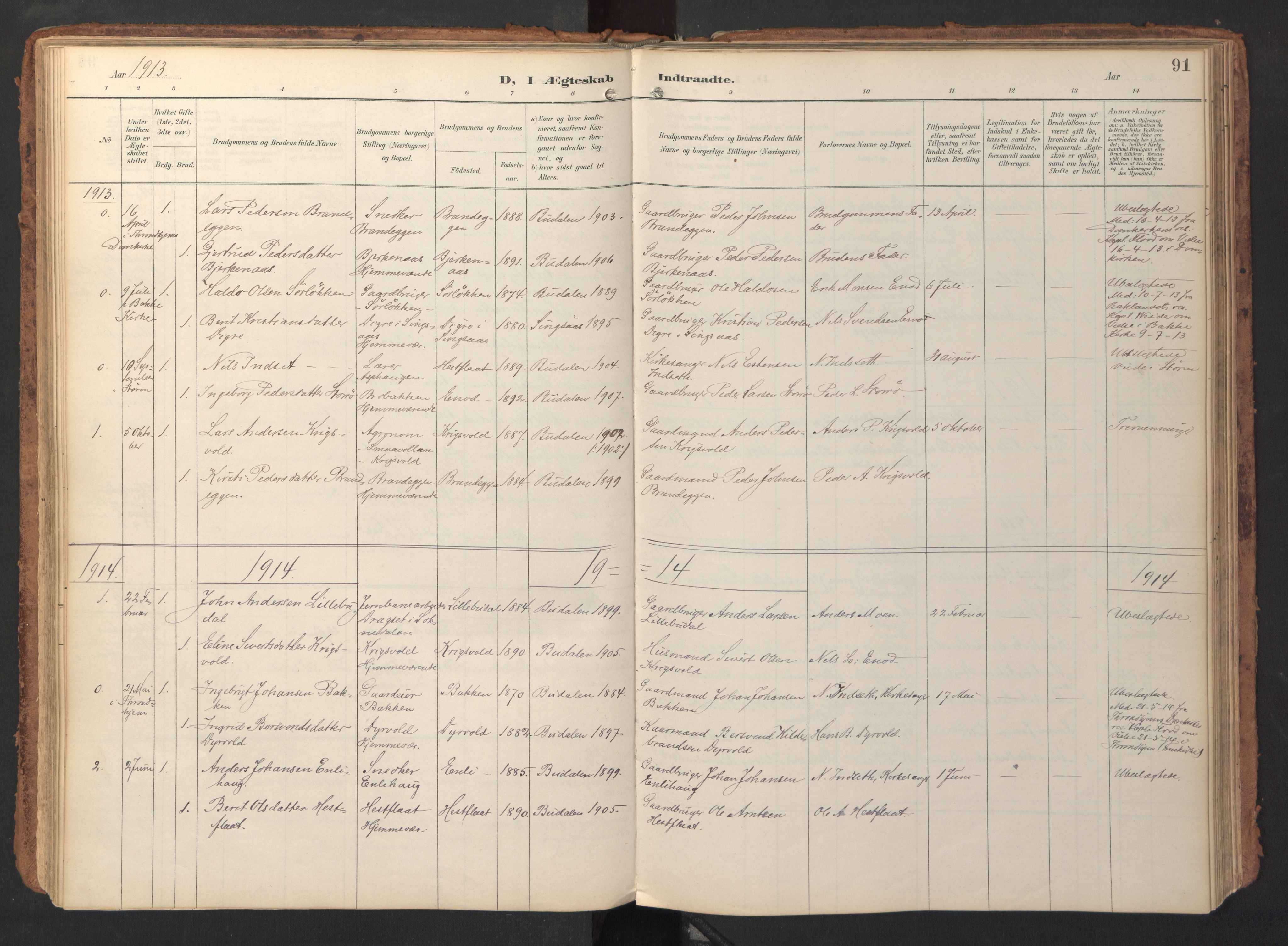 Ministerialprotokoller, klokkerbøker og fødselsregistre - Sør-Trøndelag, SAT/A-1456/690/L1050: Parish register (official) no. 690A01, 1889-1929, p. 91