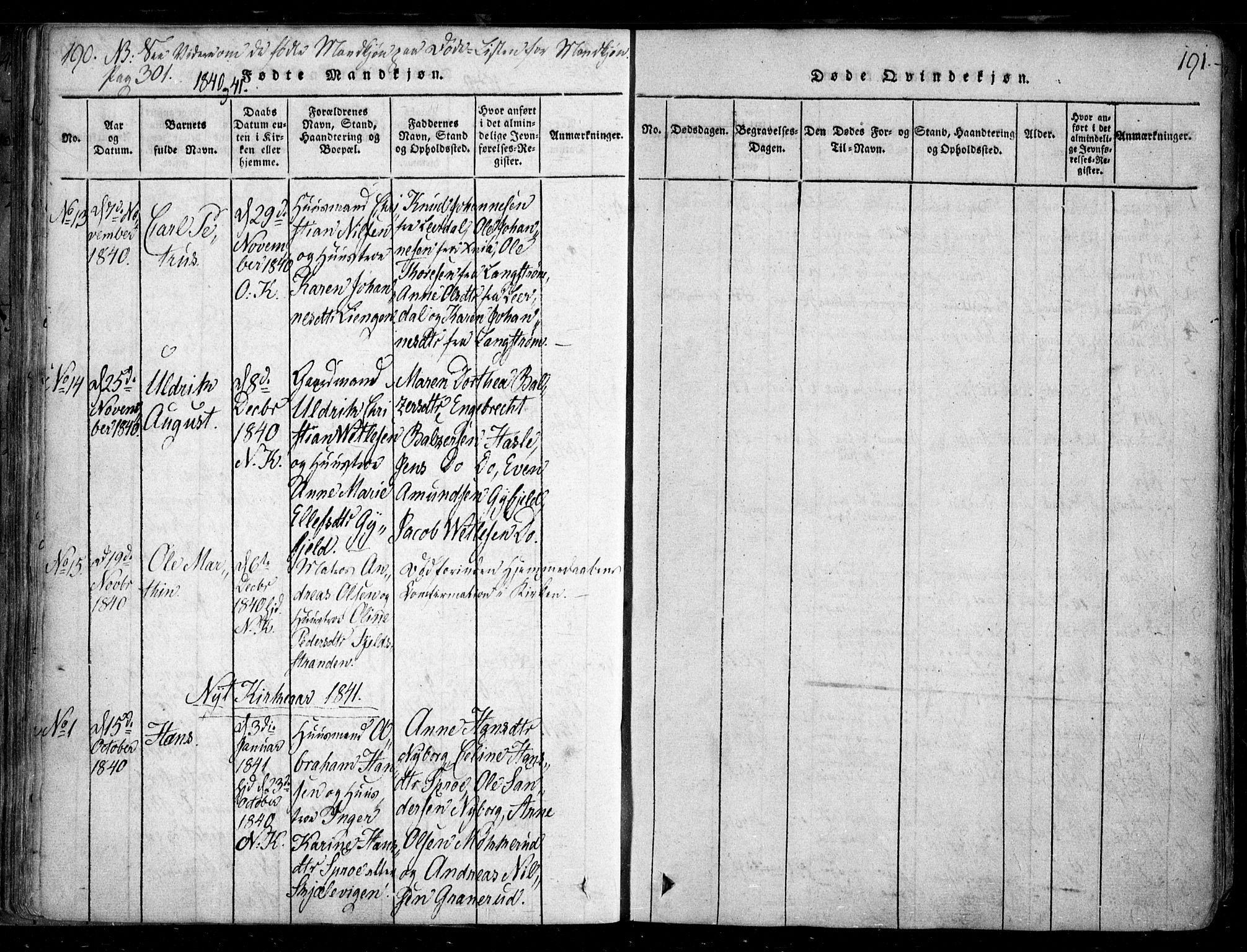 Nesodden prestekontor Kirkebøker, SAO/A-10013/F/Fa/L0006: Parish register (official) no. I 6, 1814-1847, p. 190-191