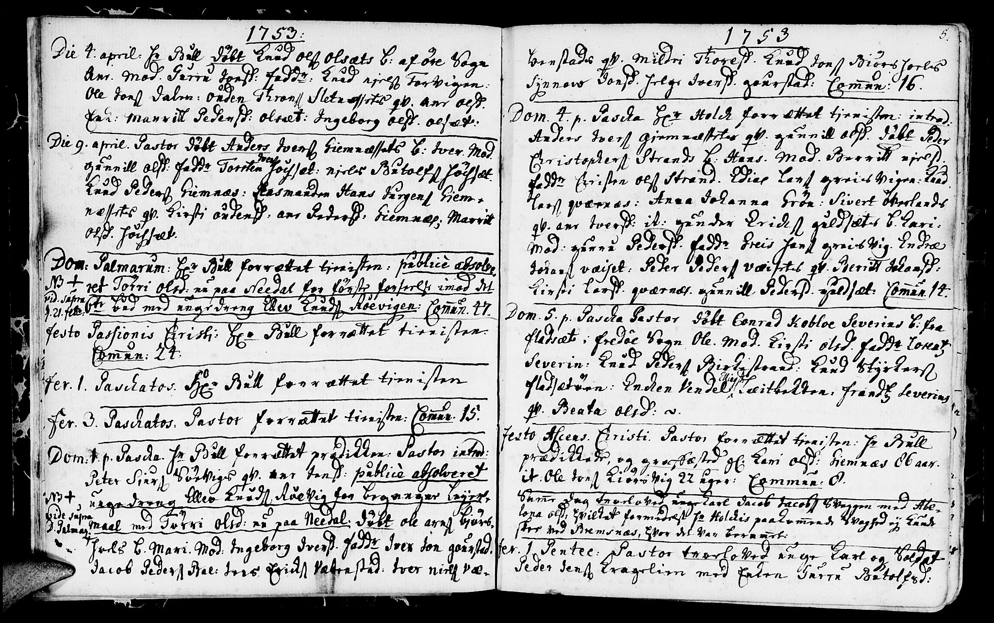 Ministerialprotokoller, klokkerbøker og fødselsregistre - Møre og Romsdal, AV/SAT-A-1454/568/L0798: Parish register (official) no. 568A07, 1753-1780, p. 4-5