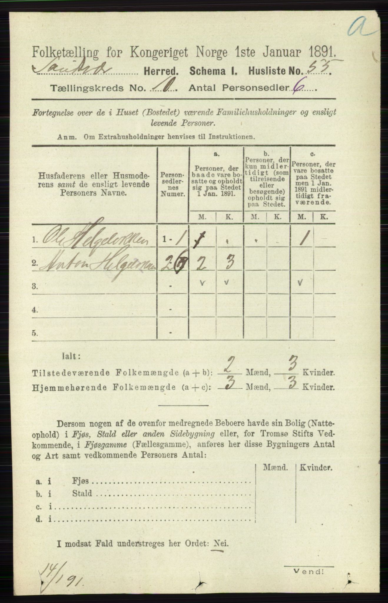RA, 1891 census for 0629 Sandsvær, 1891, p. 4891
