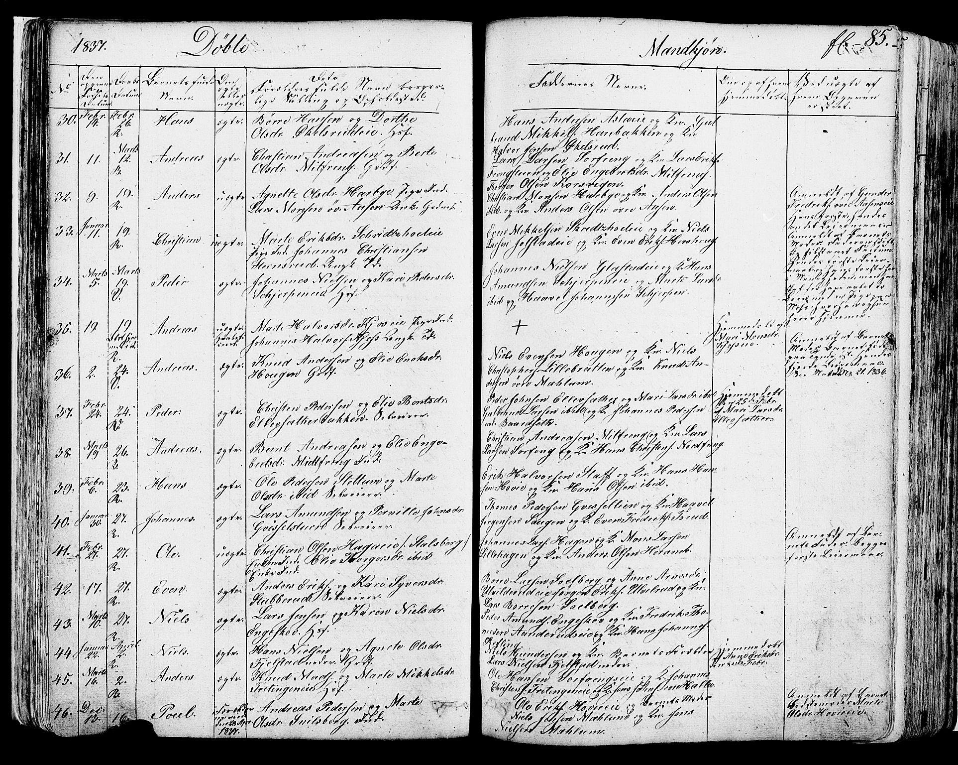 Ringsaker prestekontor, AV/SAH-PREST-014/K/Ka/L0007: Parish register (official) no. 7A, 1826-1837, p. 85