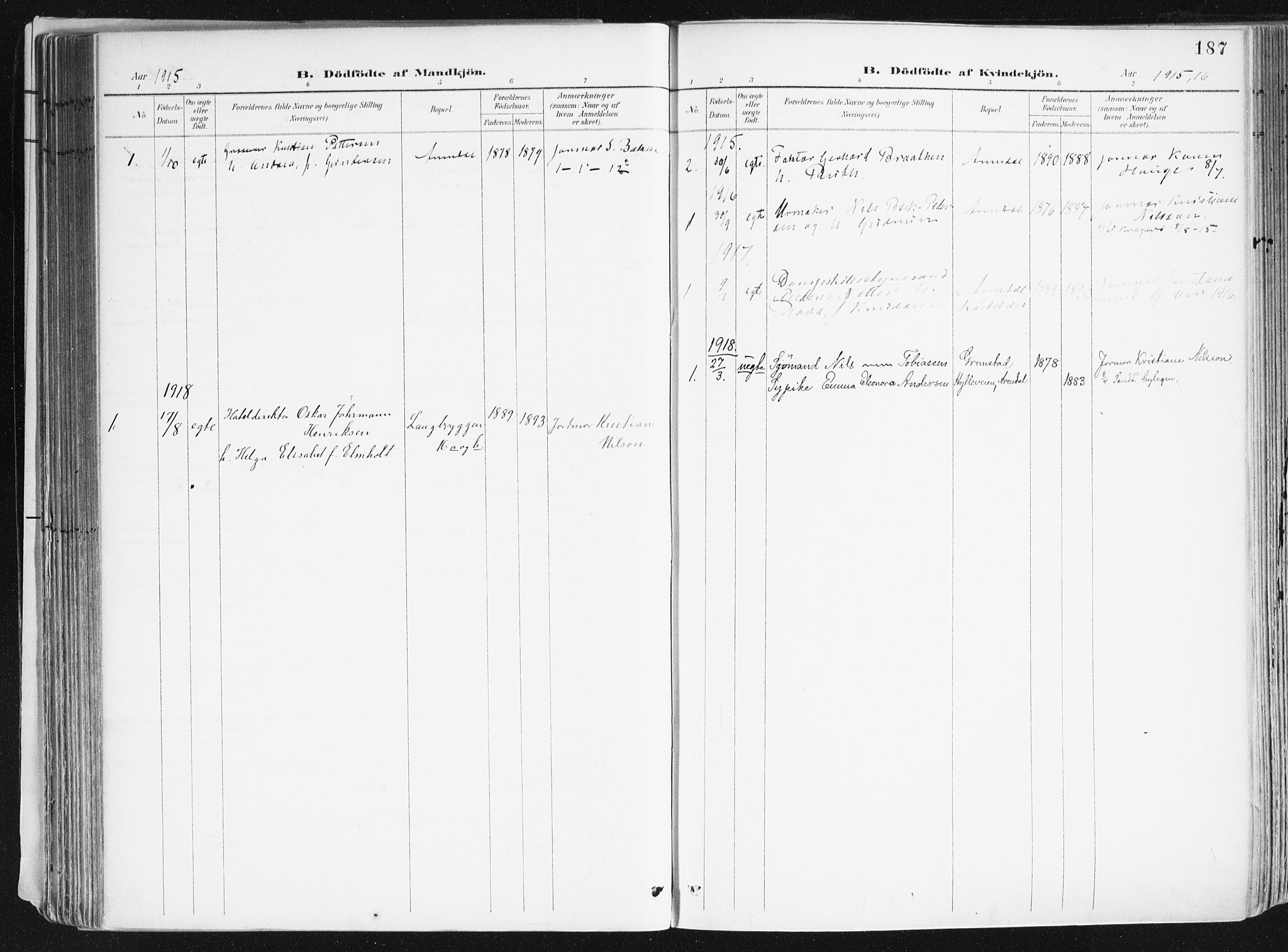 Arendal sokneprestkontor, Trefoldighet, SAK/1111-0040/F/Fa/L0010: Parish register (official) no. A 10, 1900-1919, p. 187