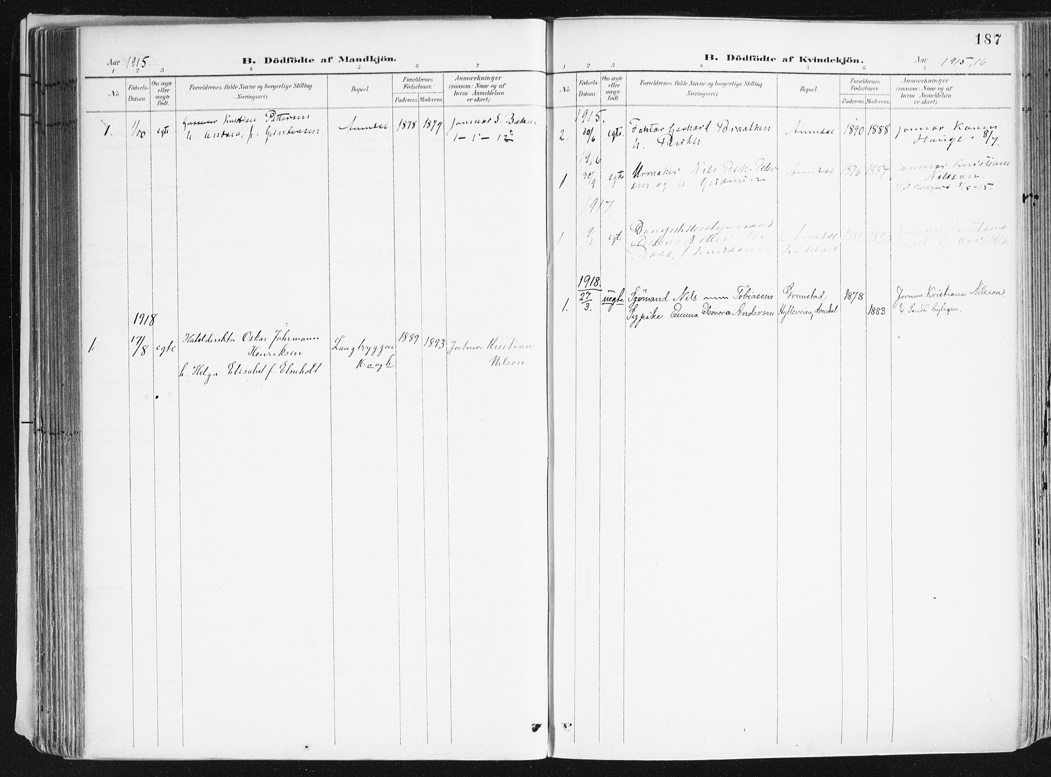 Arendal sokneprestkontor, Trefoldighet, AV/SAK-1111-0040/F/Fa/L0010: Parish register (official) no. A 10, 1900-1919, p. 187