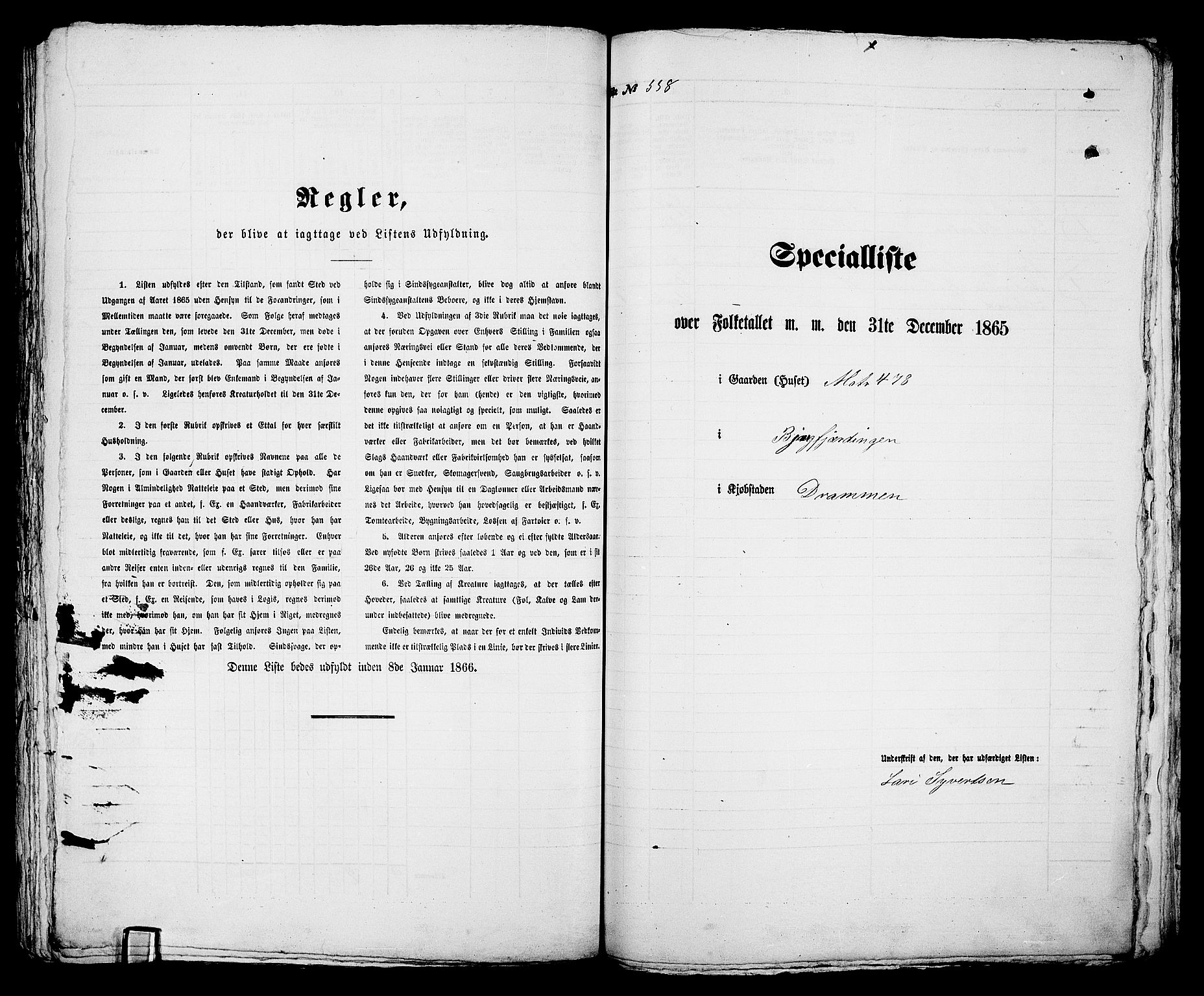 RA, 1865 census for Bragernes in Drammen, 1865, p. 1161