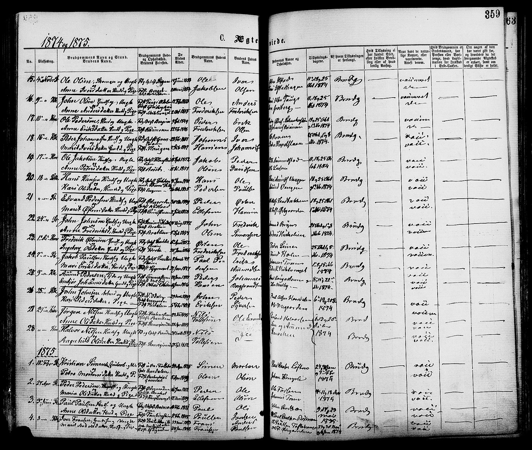 Nord-Fron prestekontor, SAH/PREST-080/H/Ha/Haa/L0002: Parish register (official) no. 2, 1865-1883, p. 359