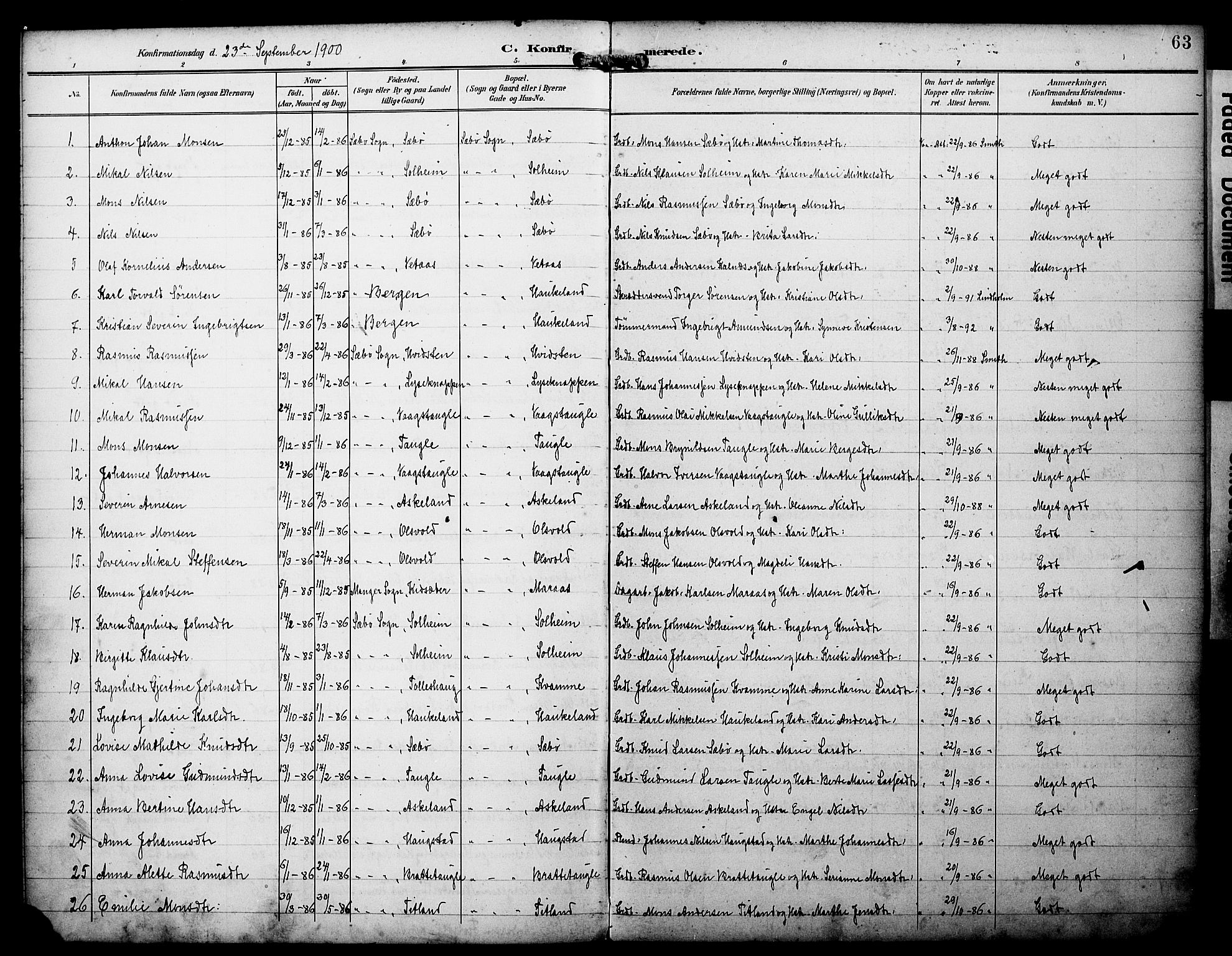 Manger sokneprestembete, AV/SAB-A-76801/H/Haa: Parish register (official) no. D 2, 1894-1908, p. 63