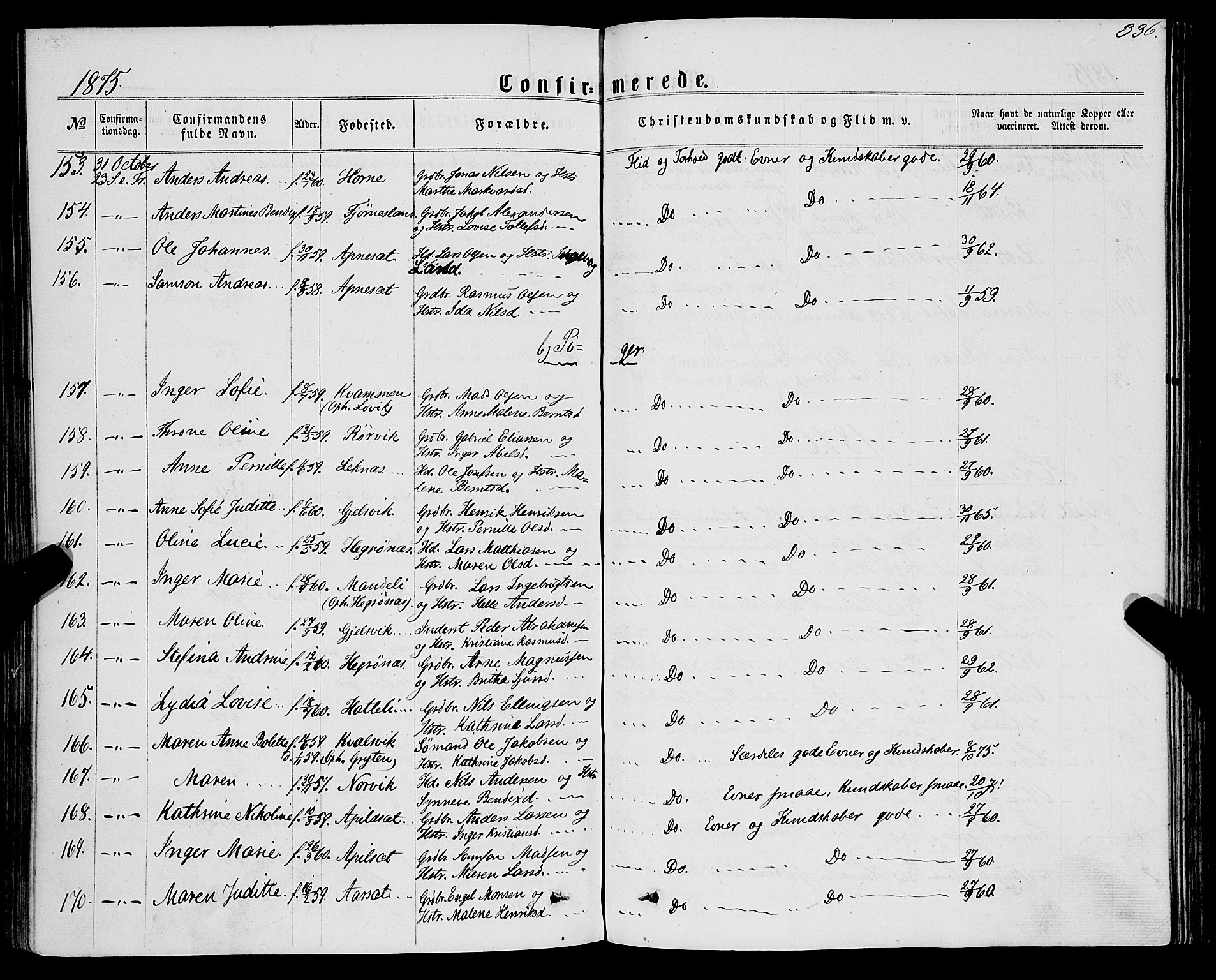 Førde sokneprestembete, SAB/A-79901/H/Haa/Haaa/L0009: Parish register (official) no. A 9, 1861-1877, p. 336