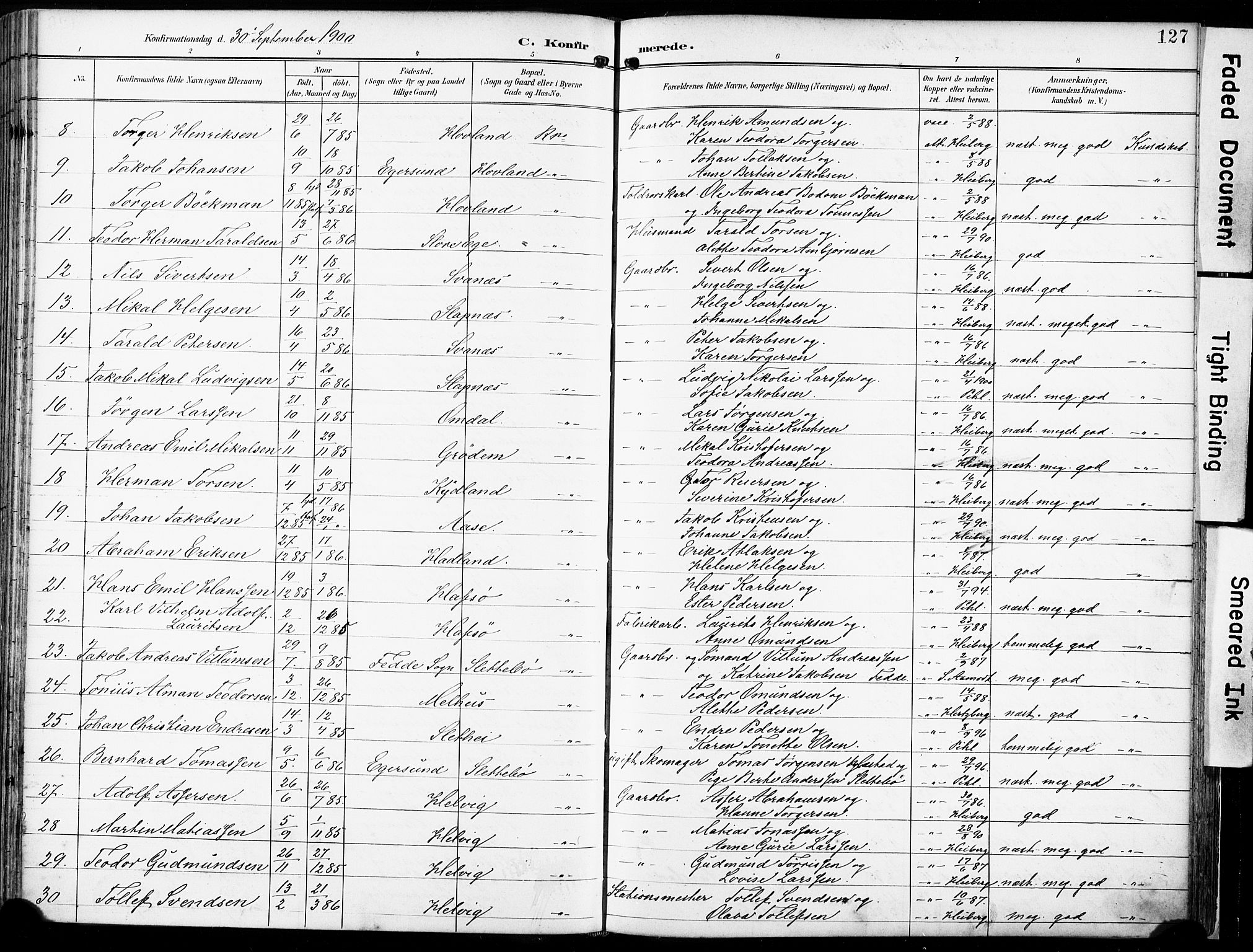 Eigersund sokneprestkontor, SAST/A-101807/S08/L0018: Parish register (official) no. A 17, 1892-1905, p. 127