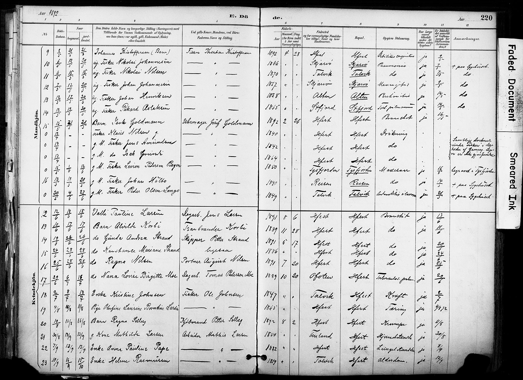 Hammerfest sokneprestkontor, AV/SATØ-S-1347/H/Ha/L0009.kirke: Parish register (official) no. 9, 1889-1897, p. 220