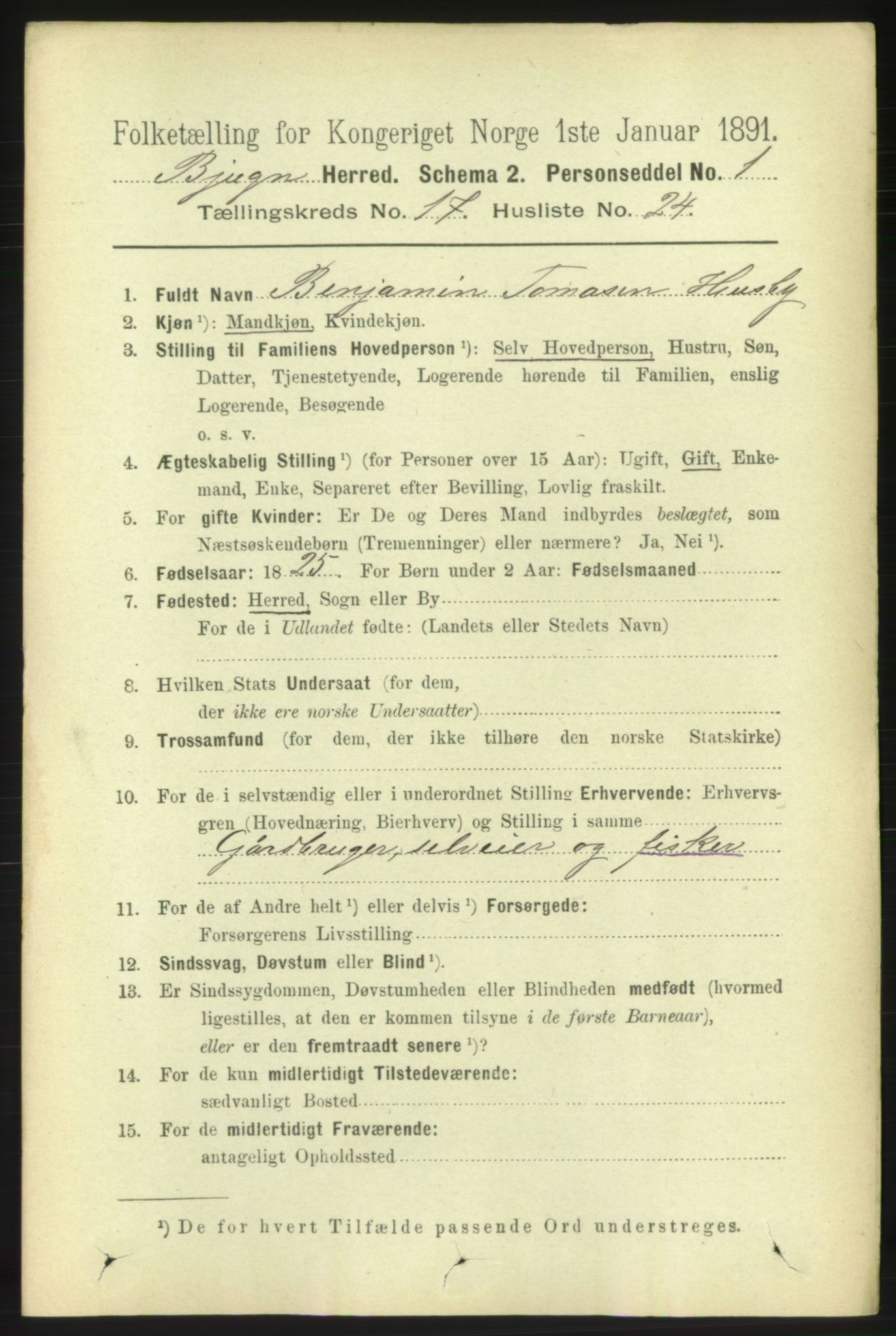 RA, 1891 census for 1627 Bjugn, 1891, p. 4864