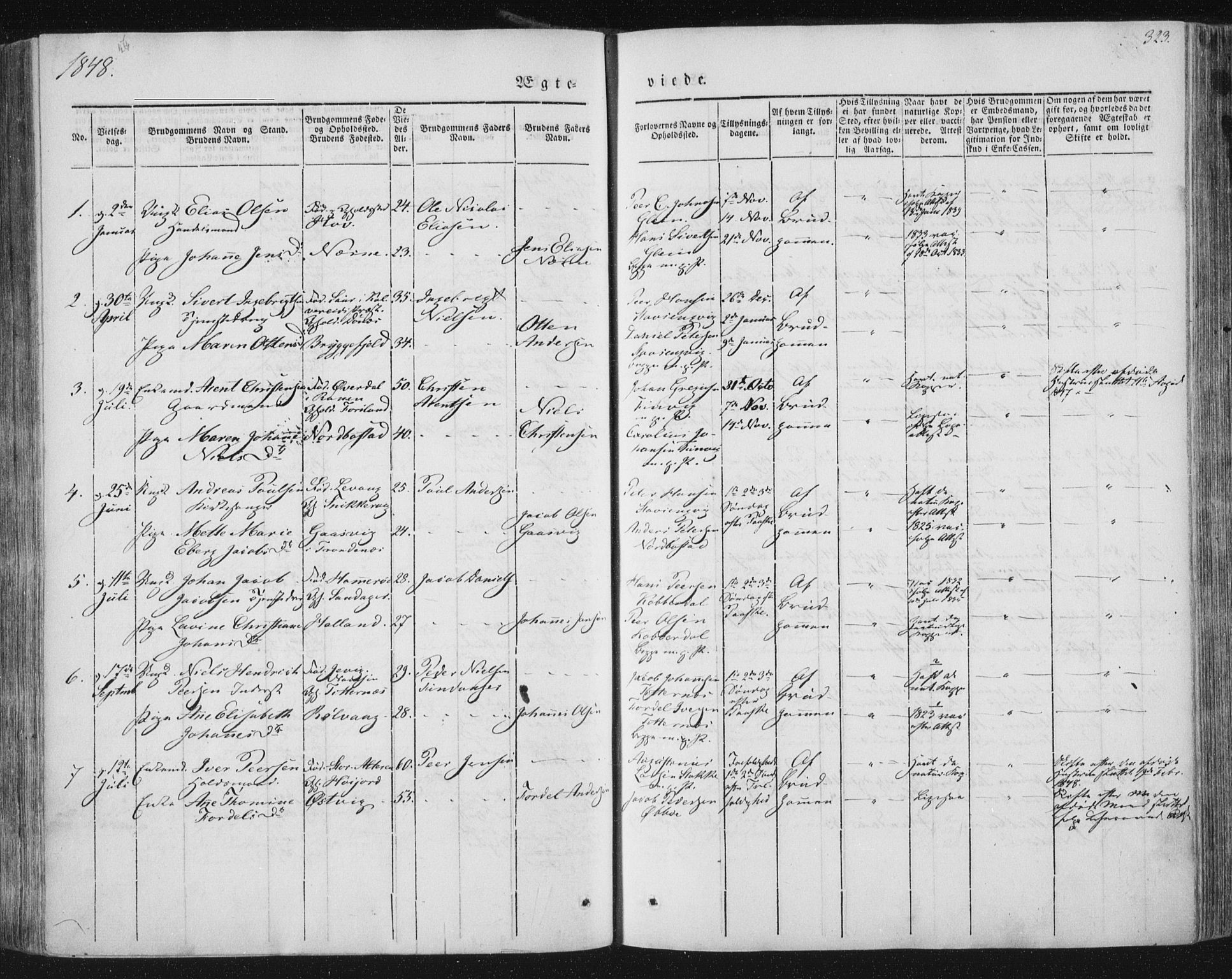 Ministerialprotokoller, klokkerbøker og fødselsregistre - Nordland, AV/SAT-A-1459/838/L0549: Parish register (official) no. 838A07, 1840-1854, p. 323