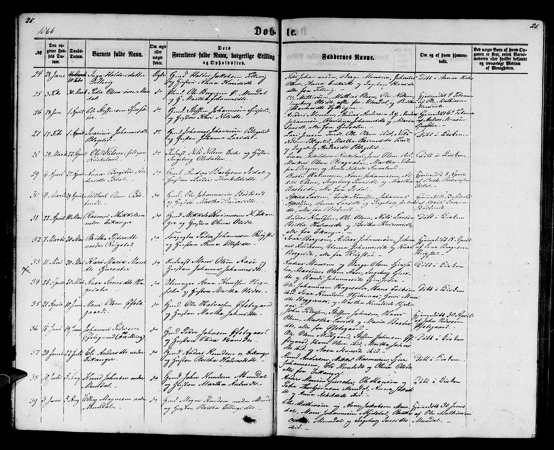 Hamre sokneprestembete, AV/SAB-A-75501/H/Ha/Hab: Parish register (copy) no. B 2, 1863-1880, p. 25-26