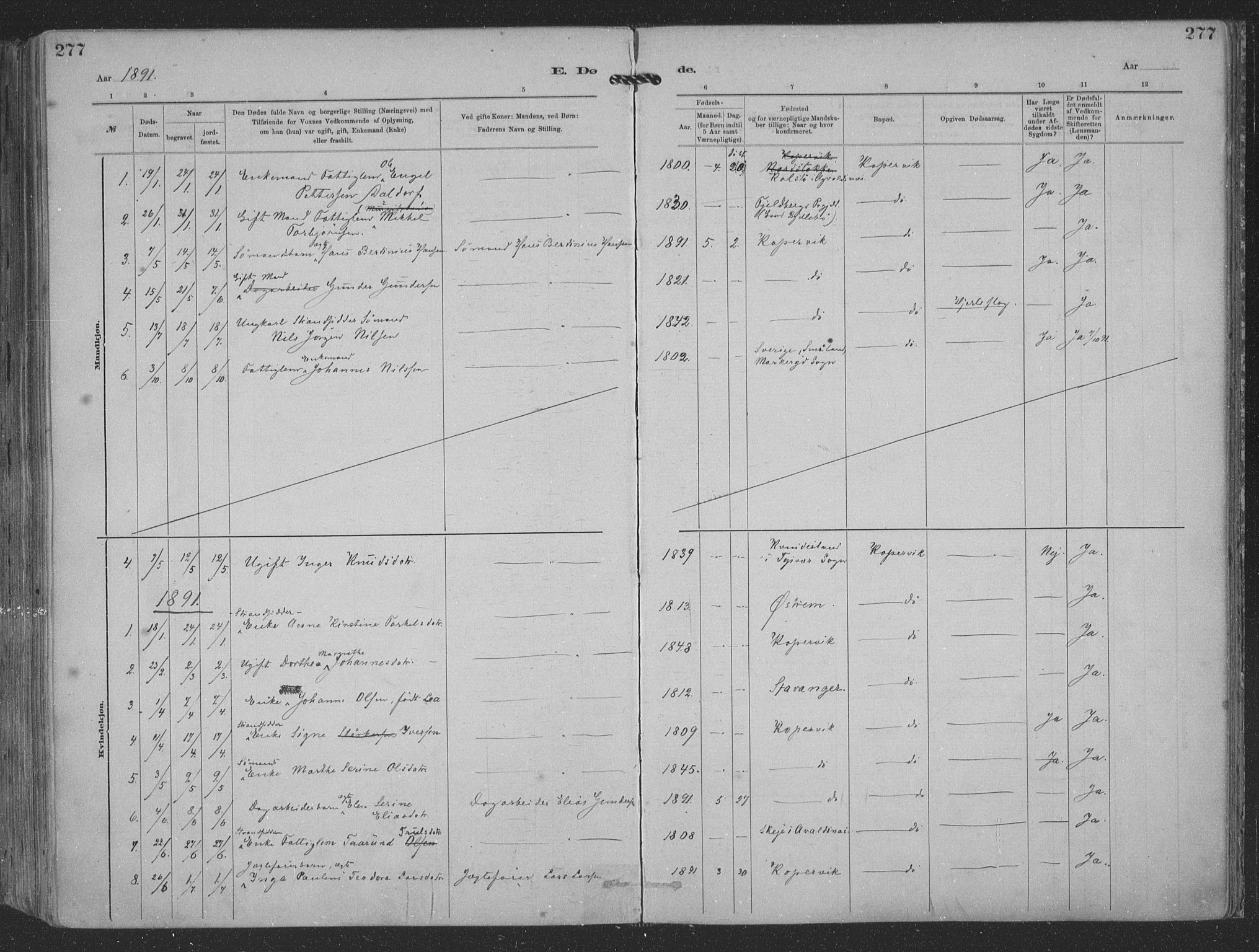 Kopervik sokneprestkontor, SAST/A-101850/H/Ha/Haa/L0001: Parish register (official) no. A 1, 1880-1919, p. 277