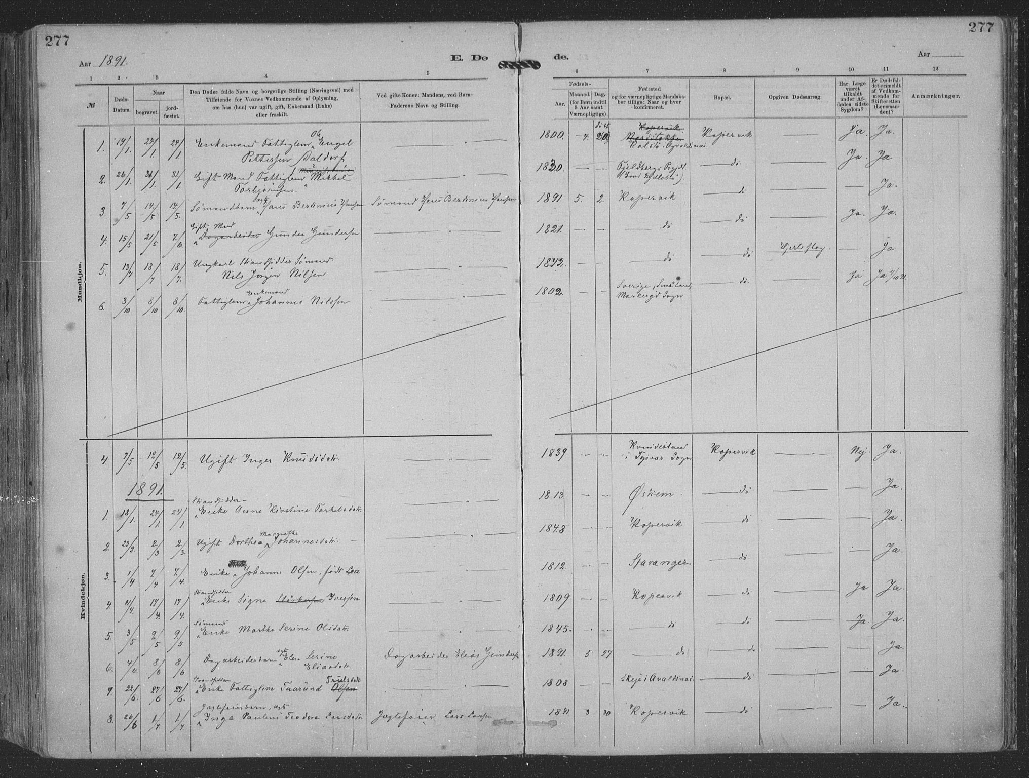 Kopervik sokneprestkontor, AV/SAST-A-101850/H/Ha/Haa/L0001: Parish register (official) no. A 1, 1880-1919, p. 277