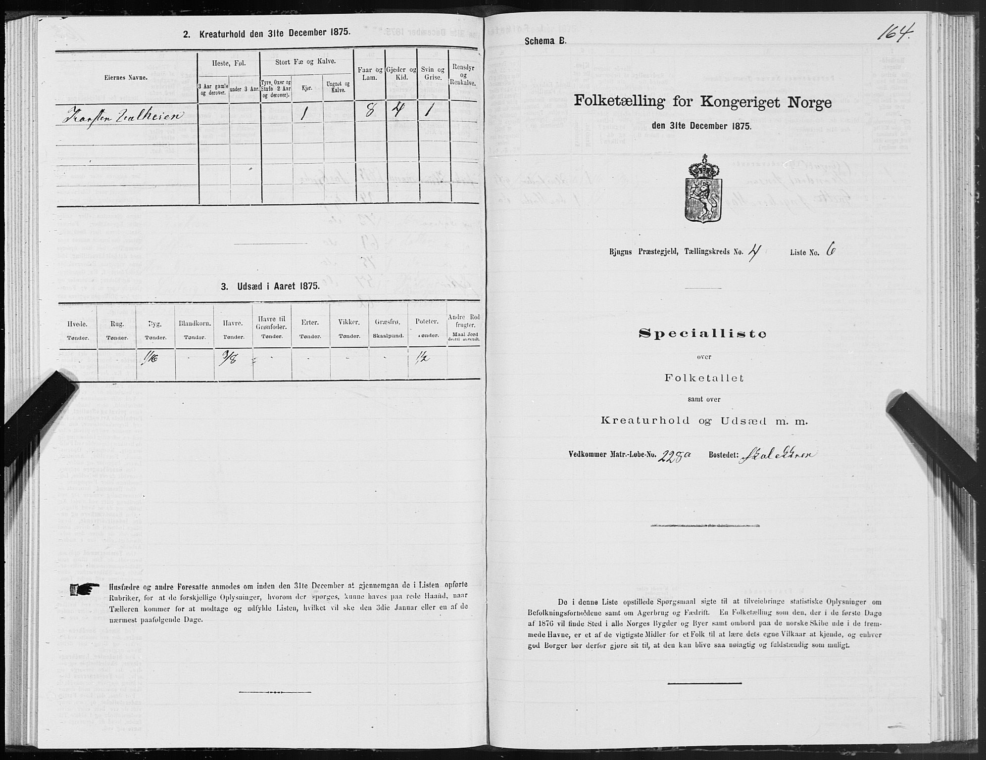 SAT, 1875 census for 1627P Bjugn, 1875, p. 2164