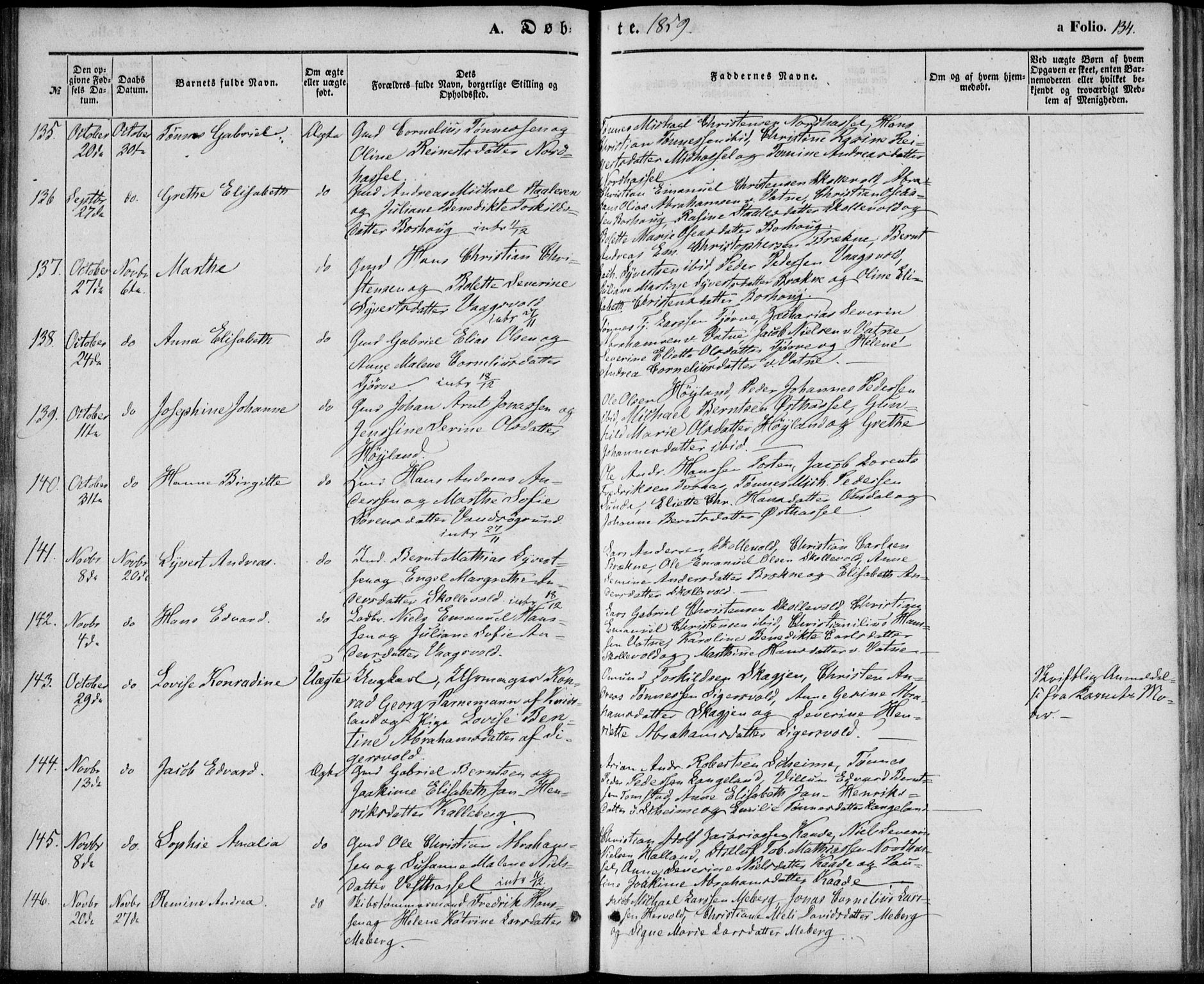 Lista sokneprestkontor, AV/SAK-1111-0027/F/Fb/L0002: Parish register (copy) no. B 2, 1847-1862, p. 134