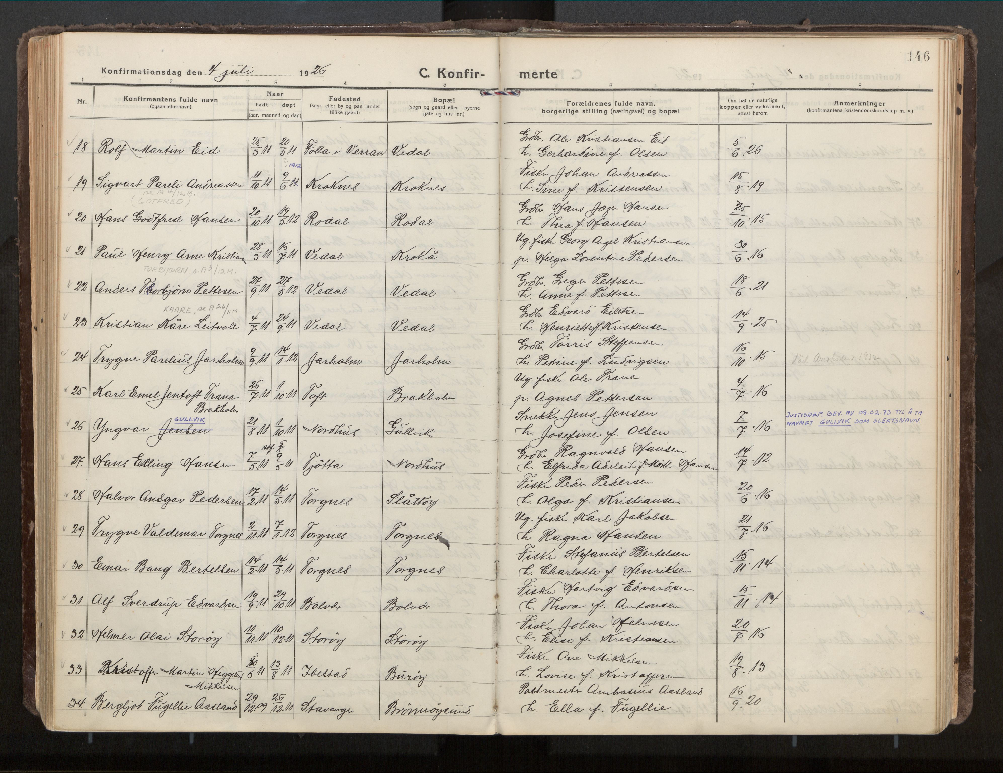 Ministerialprotokoller, klokkerbøker og fødselsregistre - Nordland, SAT/A-1459/813/L0207a: Parish register (official) no. 813A18, 1919-1927, p. 146