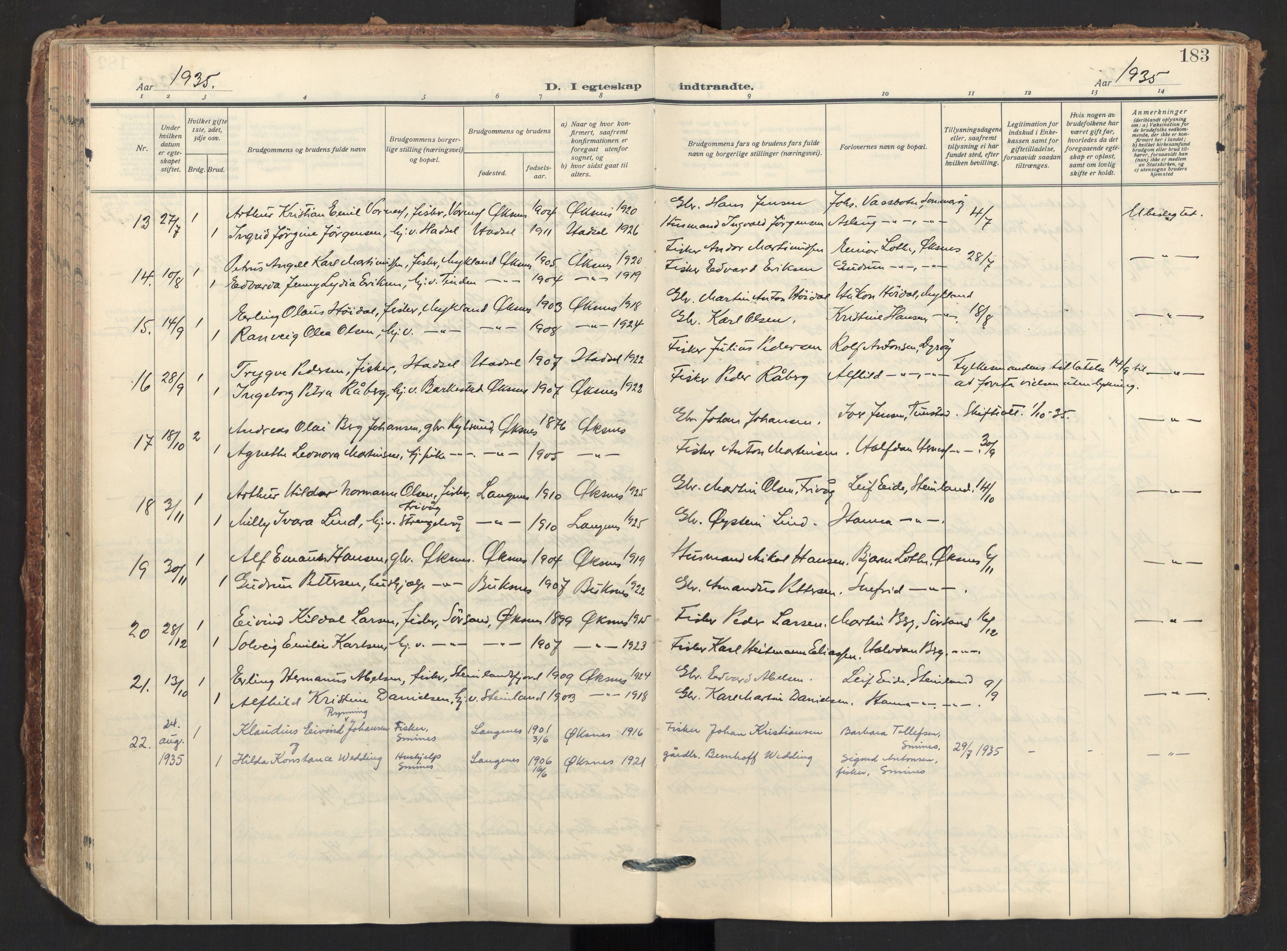 Ministerialprotokoller, klokkerbøker og fødselsregistre - Nordland, AV/SAT-A-1459/893/L1344: Parish register (official) no. 893A16, 1929-1946, p. 183