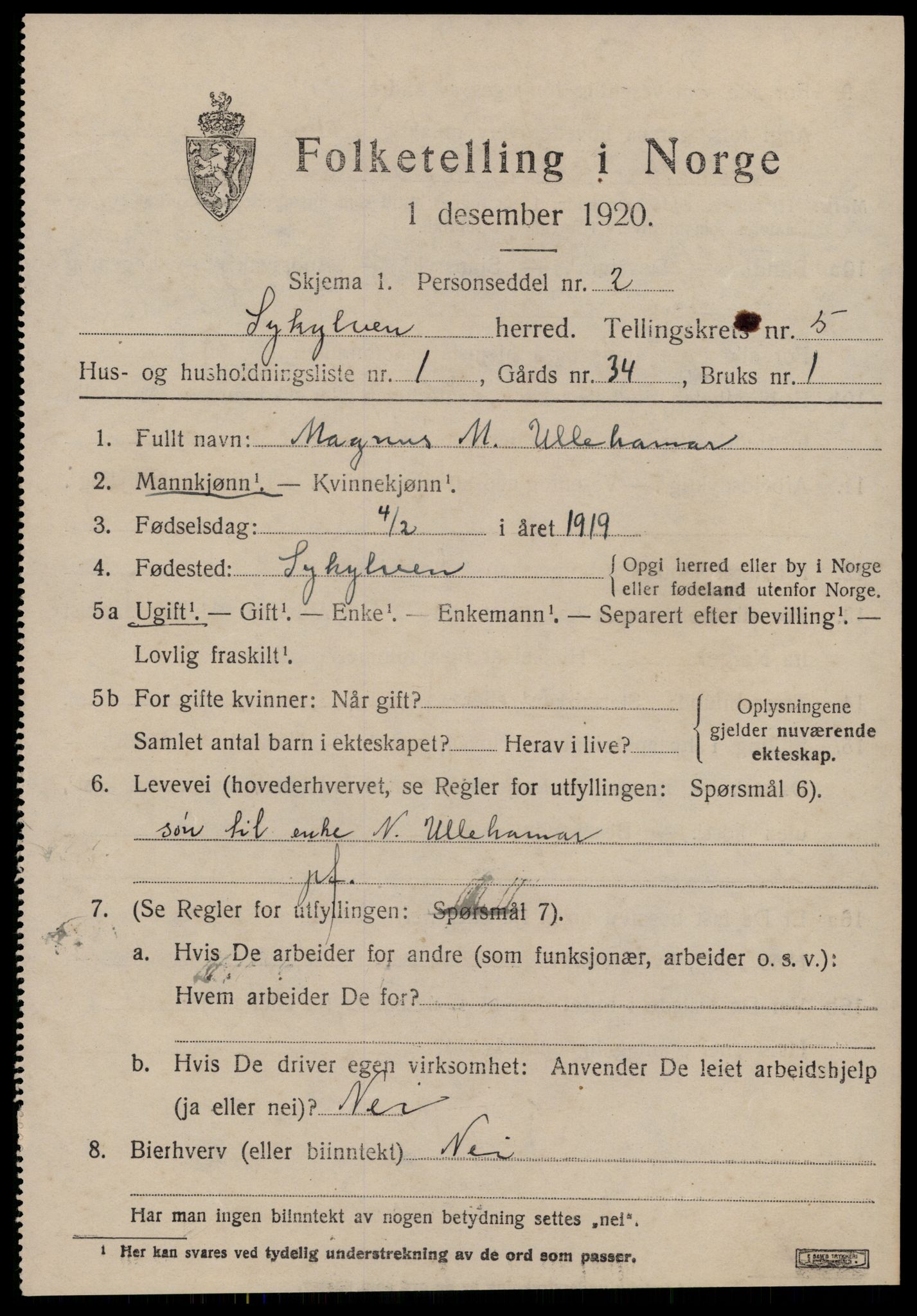 SAT, 1920 census for Sykkylven, 1920, p. 3193