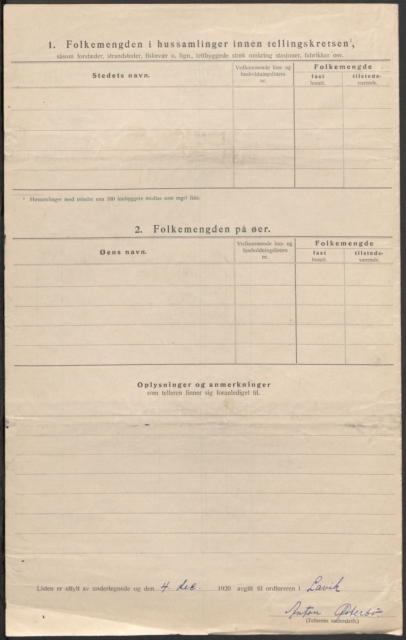 SAB, 1920 census for Lavik, 1920, p. 28