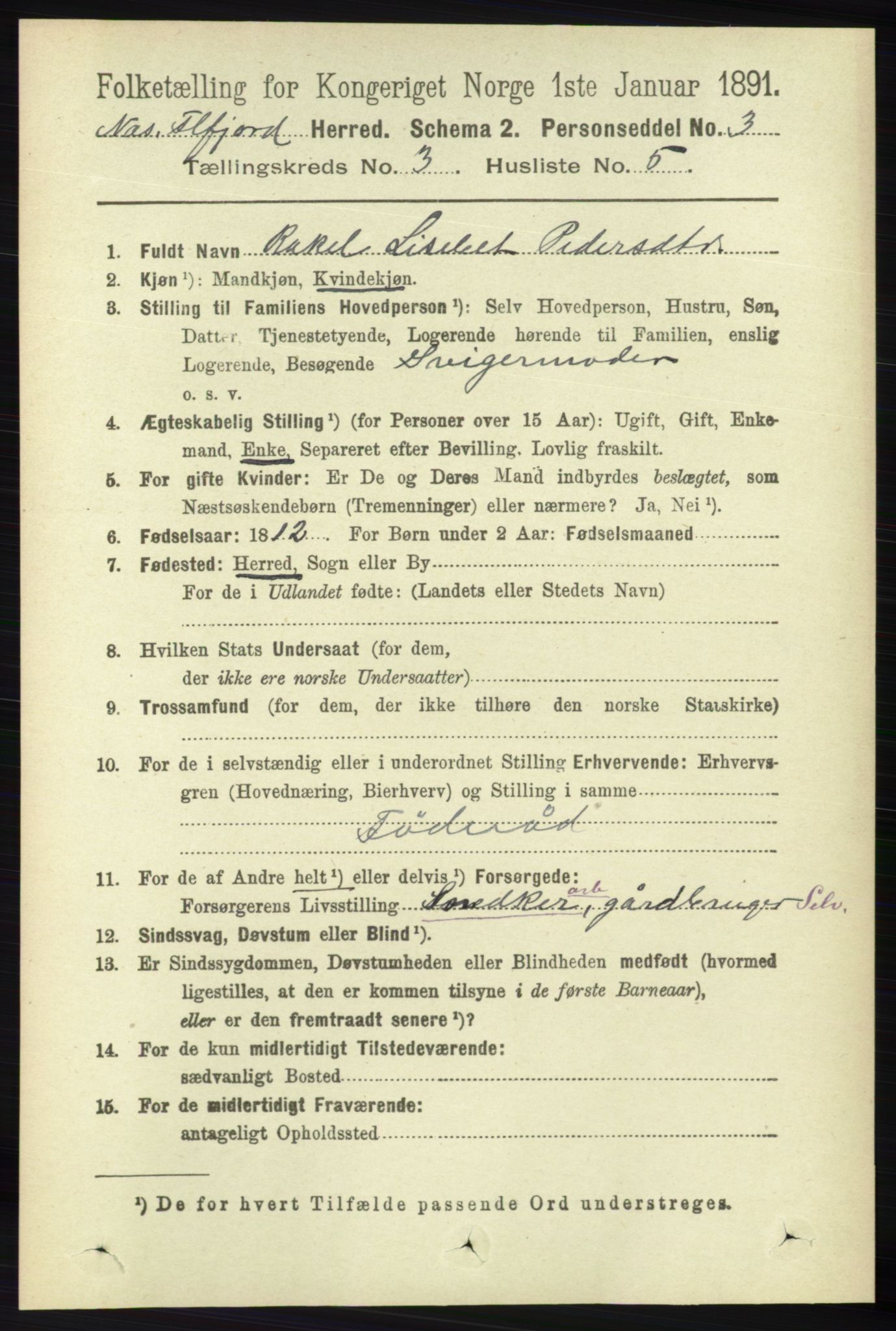 RA, 1891 census for 1043 Hidra og Nes, 1891, p. 945