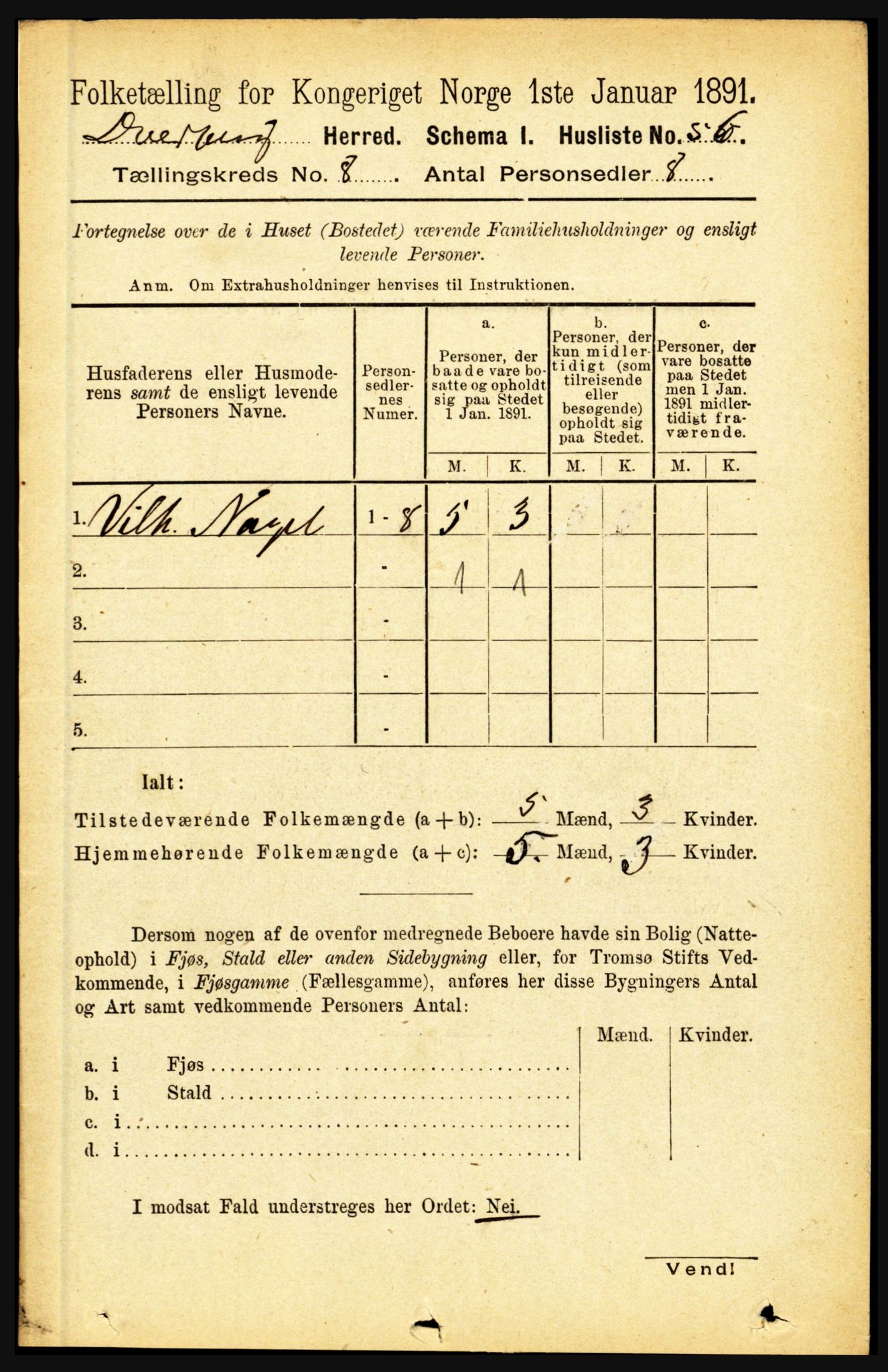 RA, 1891 census for 1872 Dverberg, 1891, p. 3104