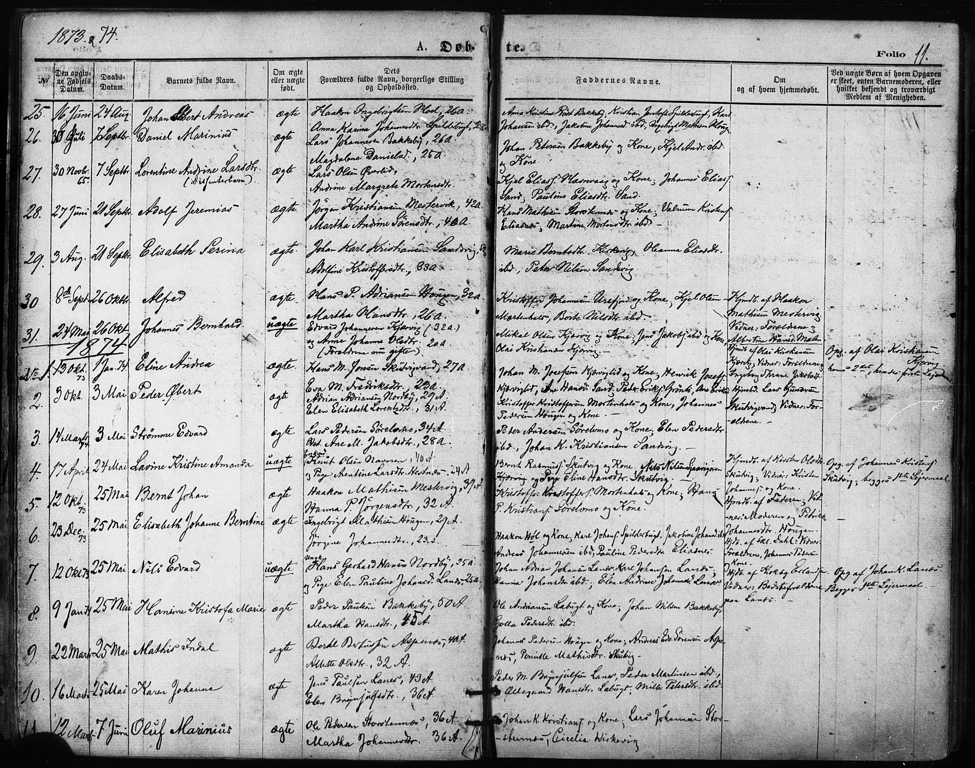 Balsfjord sokneprestembete, AV/SATØ-S-1303/G/Gaa/L0002kirke: Parish register (official) no. 2, 1871-1886, p. 11