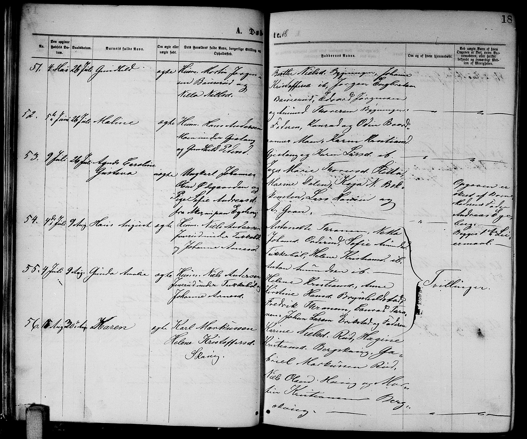 Enebakk prestekontor Kirkebøker, AV/SAO-A-10171c/G/Ga/L0005: Parish register (copy) no. I 5, 1867-1888, p. 18